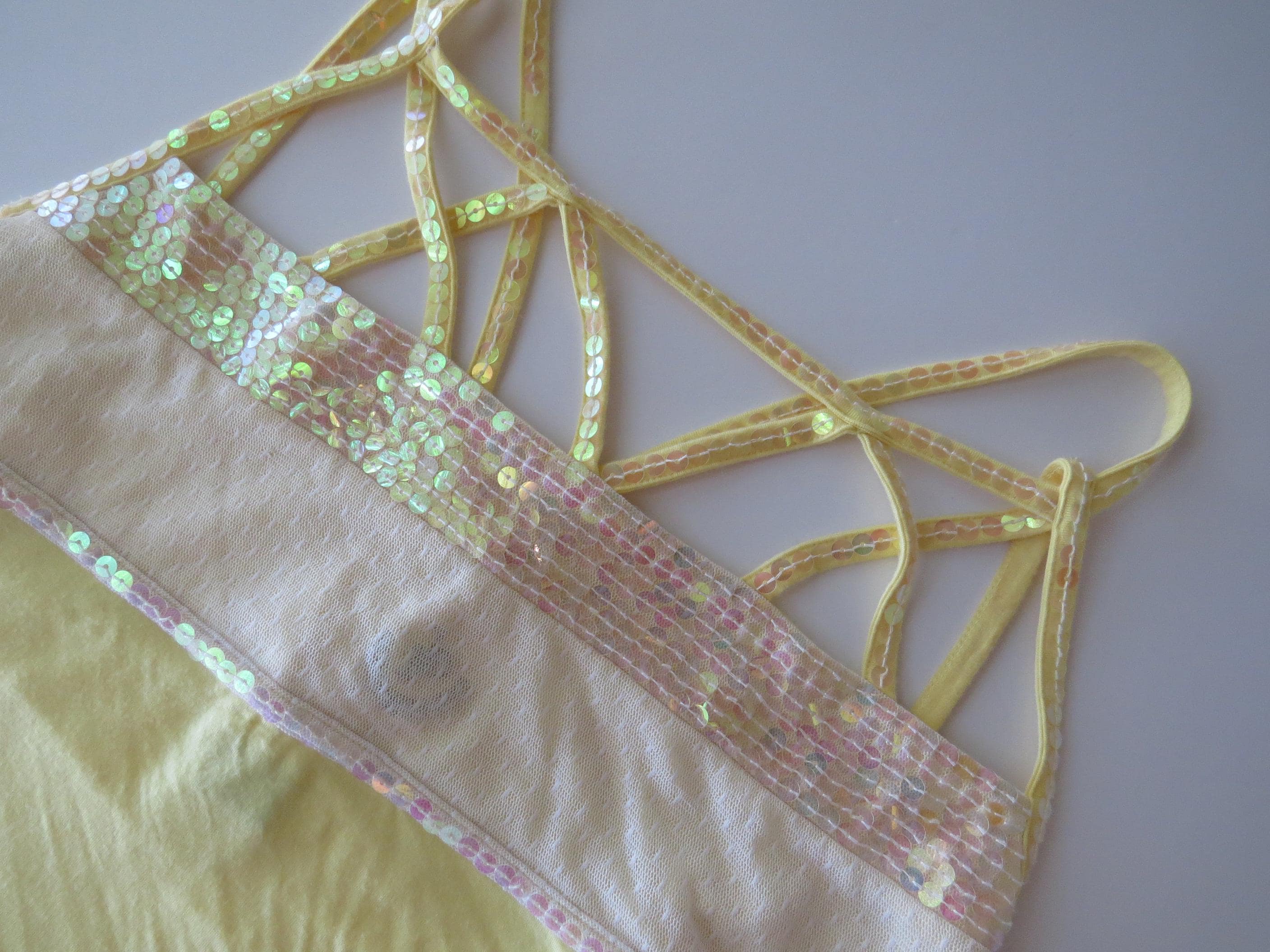 Vintage Rocobarocco Yellow Sequin Mesh Camisole, Italian Designer Caged Strap Tank Top, Embellished Camisole - Thumbnail 2