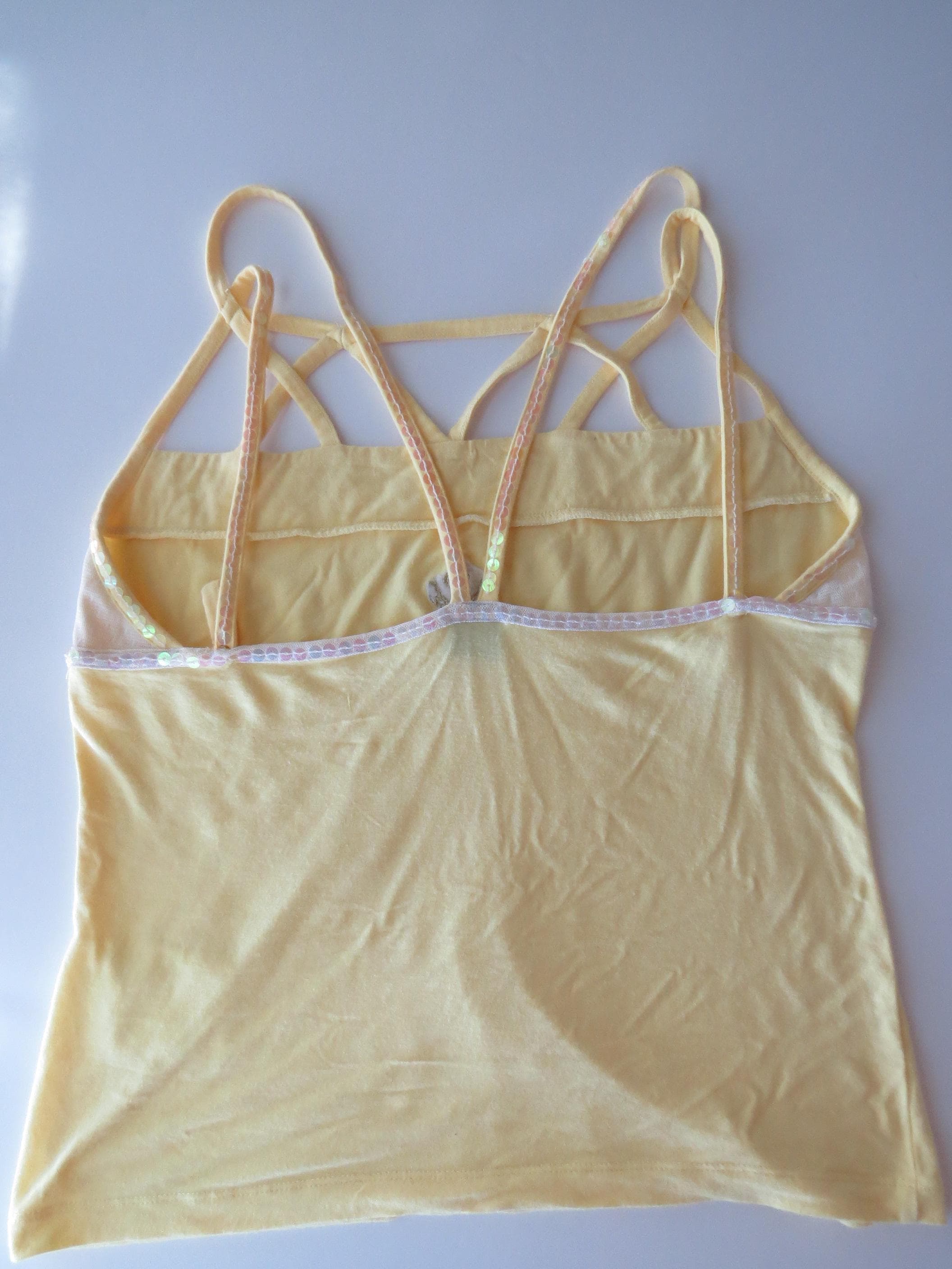 Vintage Rocobarocco Yellow Sequin Mesh Camisole, Italian Designer Caged Strap Tank Top, Embellished Camisole - Thumbnail 3
