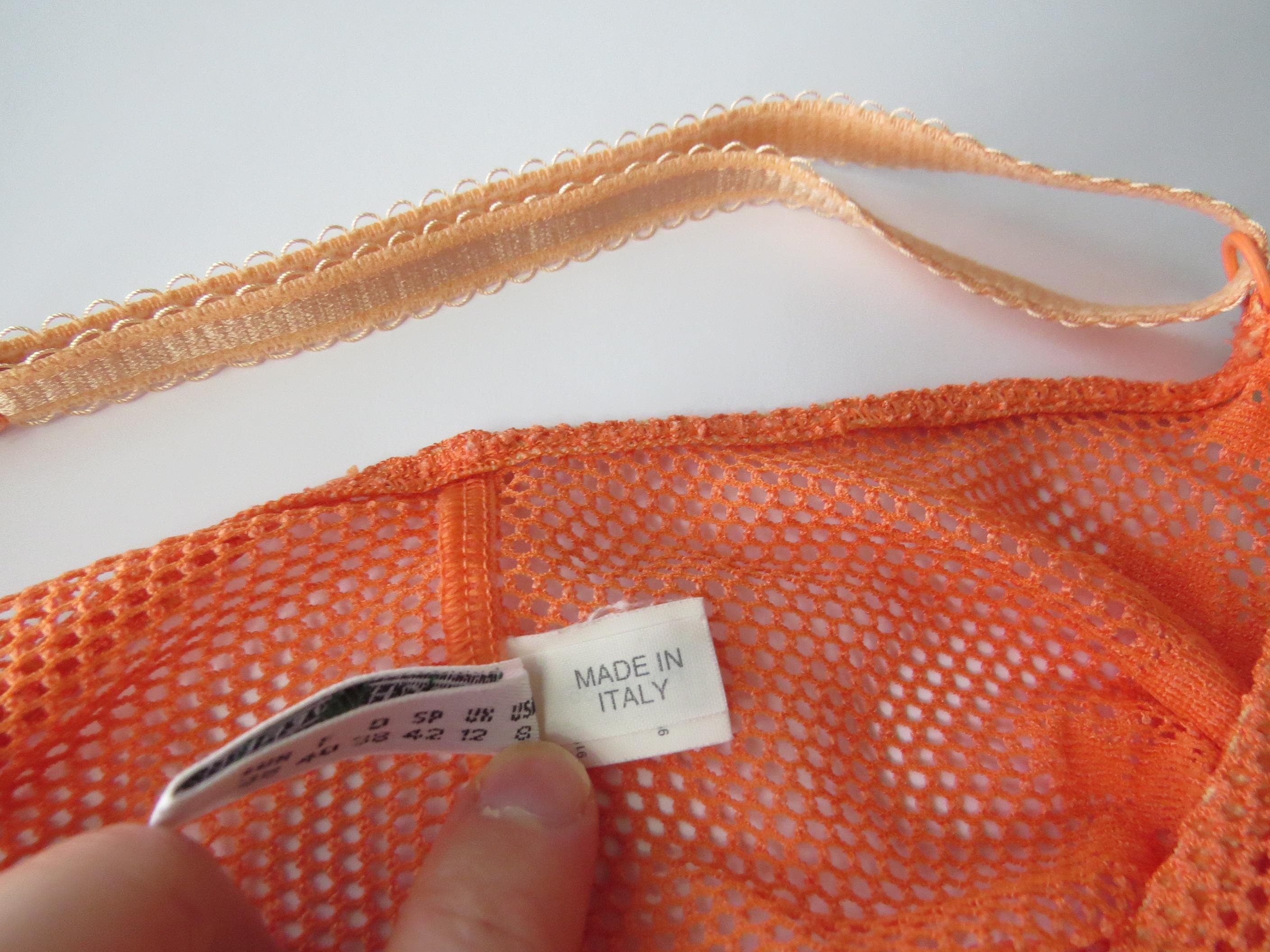 Occhi Verdi La Perla Orange Mesh Lace Camisole, Italian Designer, Vintage Made in Italy - Thumbnail 5