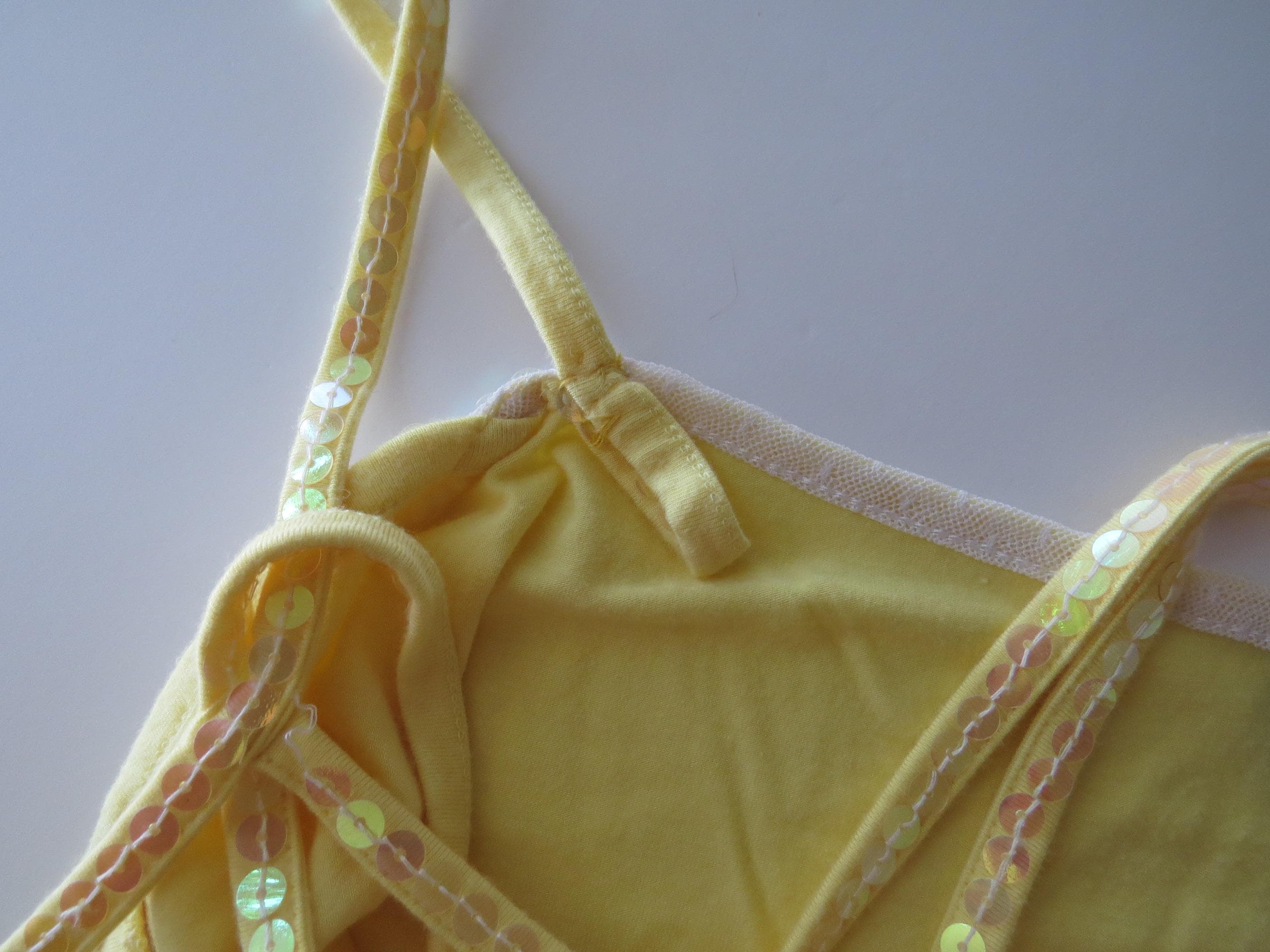 Vintage Rocobarocco Yellow Sequin Mesh Camisole, Italian Designer Caged Strap Tank Top, Embellished Camisole - Thumbnail 7