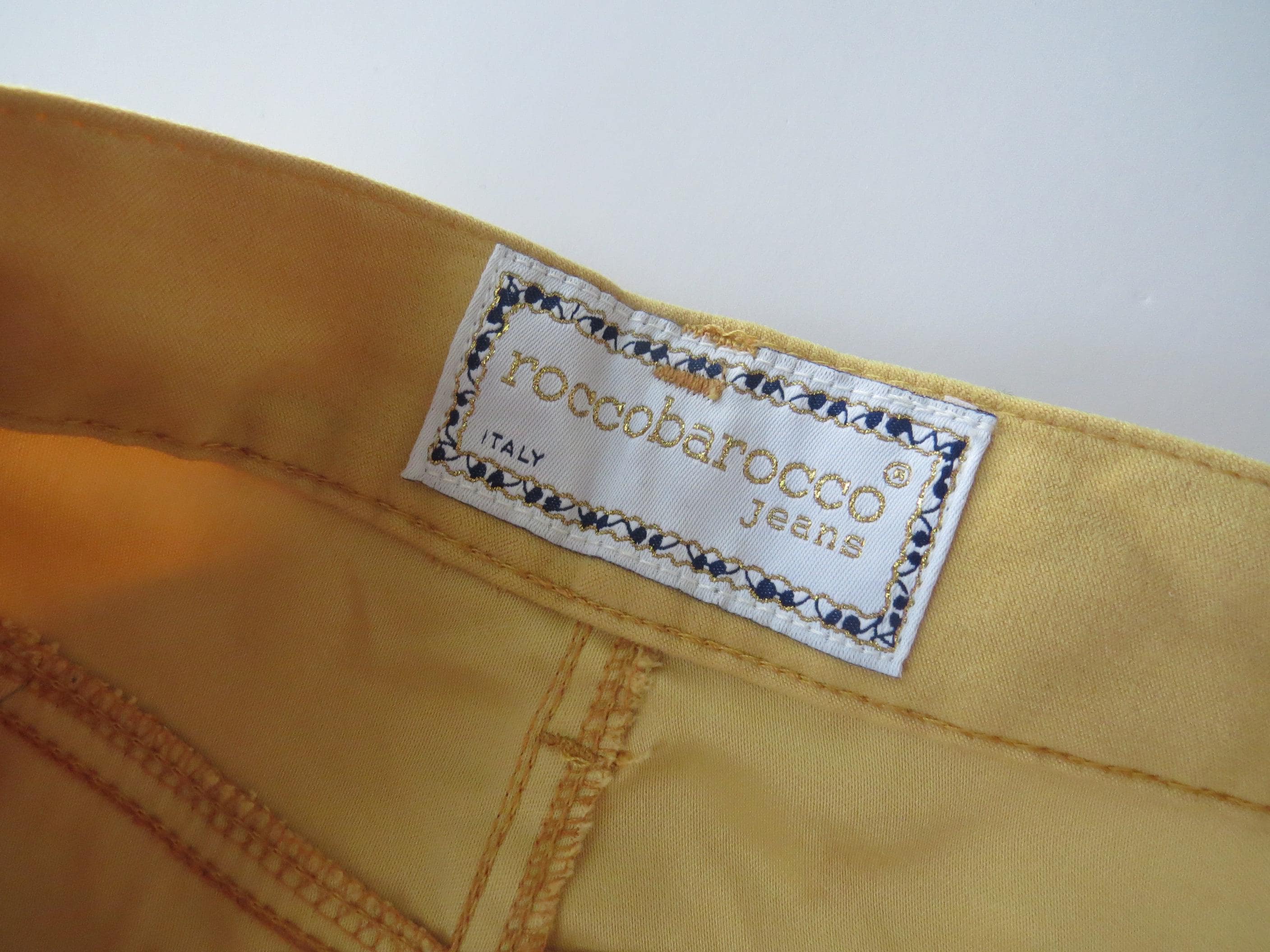 Rare 90s Vintage Roccobarocco Jeans, Italian Mustard Yellow High-Waisted Denim, Made in Italy - Thumbnail 3