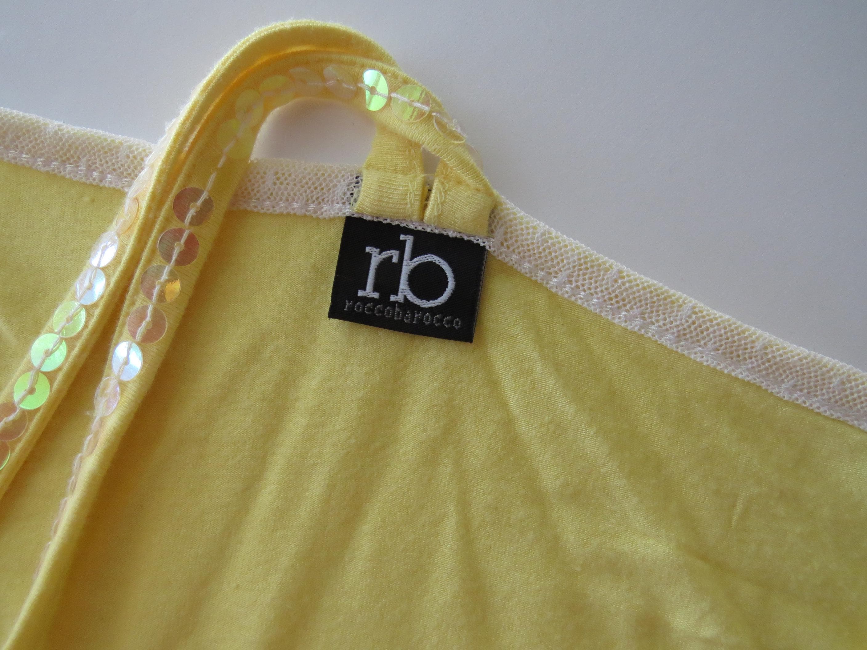 Vintage Rocobarocco Yellow Sequin Mesh Camisole, Italian Designer Caged Strap Tank Top, Embellished Camisole - Thumbnail 9