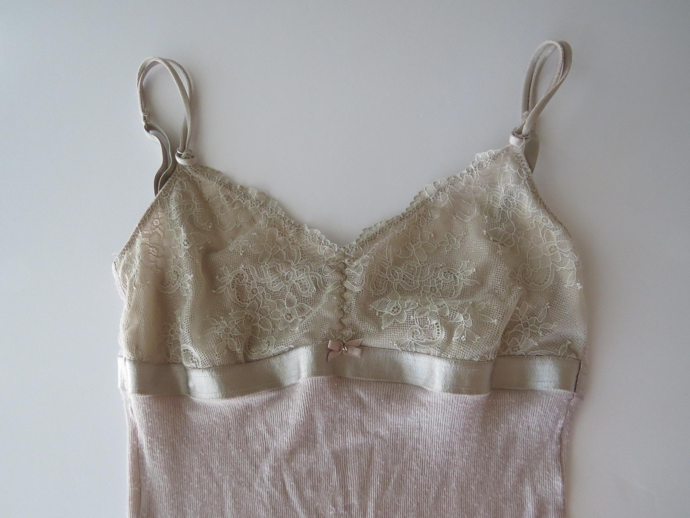 Vintage Intimissimi Mauve Lace Lettuce Edge Cami Top, 00s Italian Designer