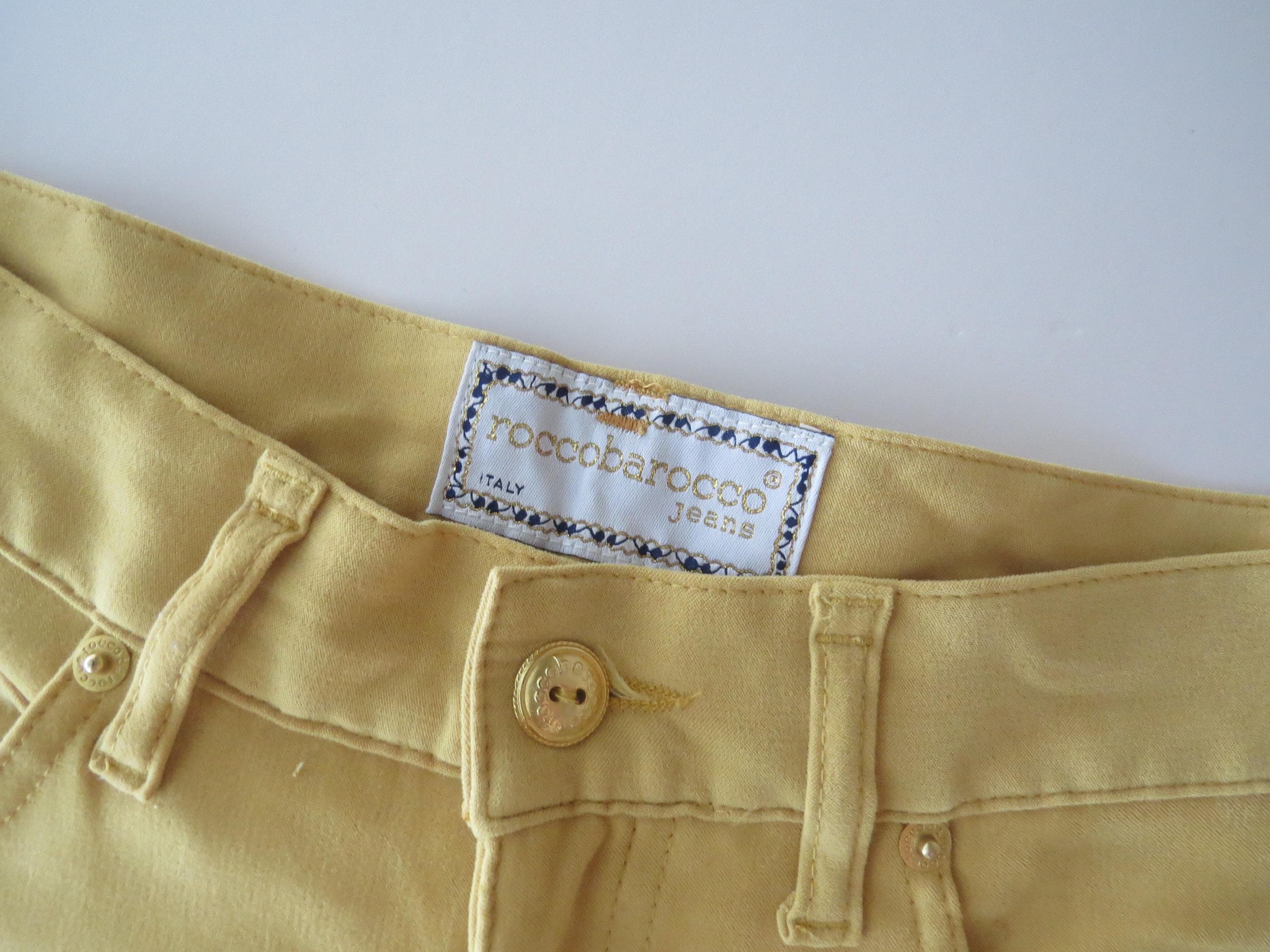 Rare 90s Vintage Roccobarocco Jeans, Italian Mustard Yellow High-Waisted Denim, Made in Italy - Thumbnail 2