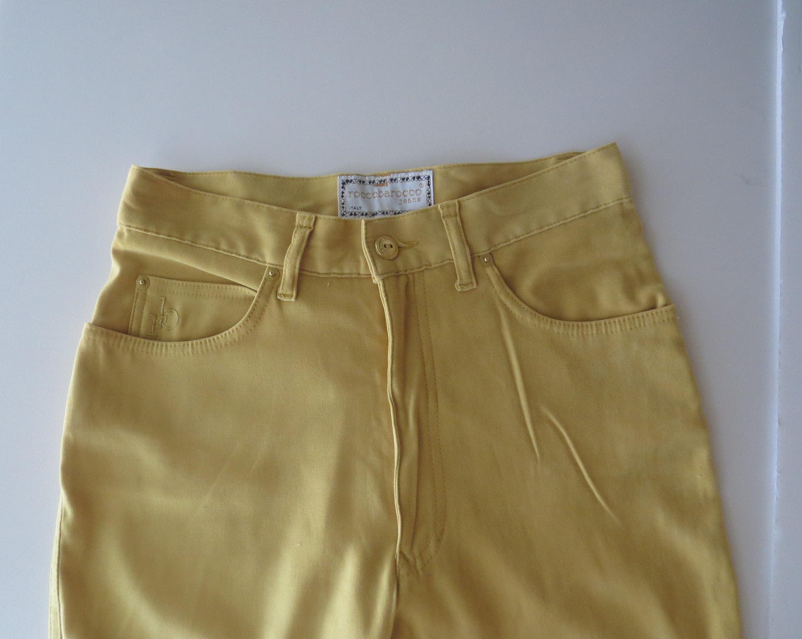 Rare 90s Vintage Roccobarocco Jeans, Italian Mustard Yellow High-Waisted Denim, Made in Italy