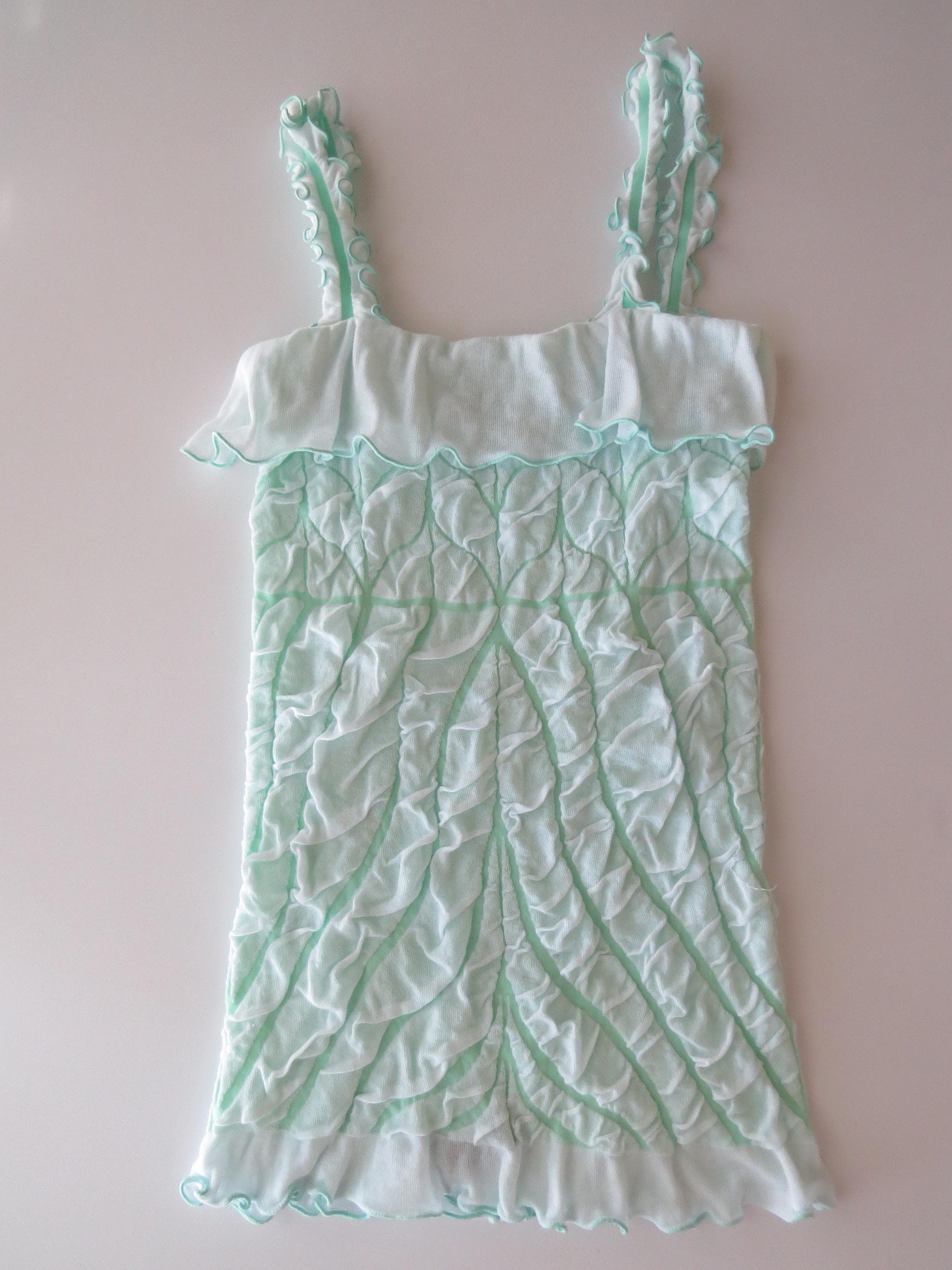 Vintage Italian 00s Ruffle Pastel Mint Cami Top, Philippe Matignon Designer, Textured Cami - Thumbnail 4