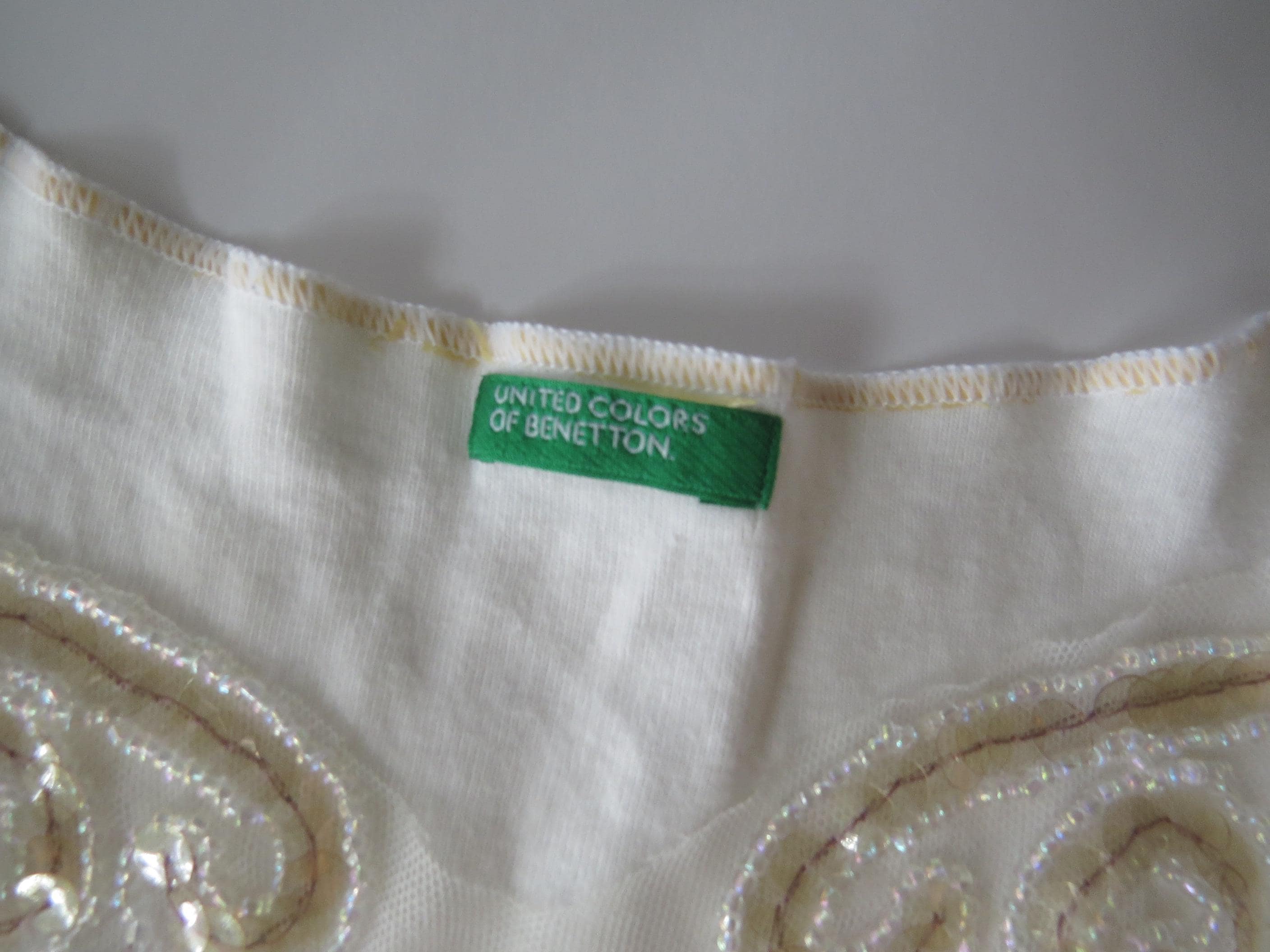 Vintage 00s Italian Benetton Beaded Tank Top, Sequined Mesh, 90s Minimalist, Made in Italy - Thumbnail 3