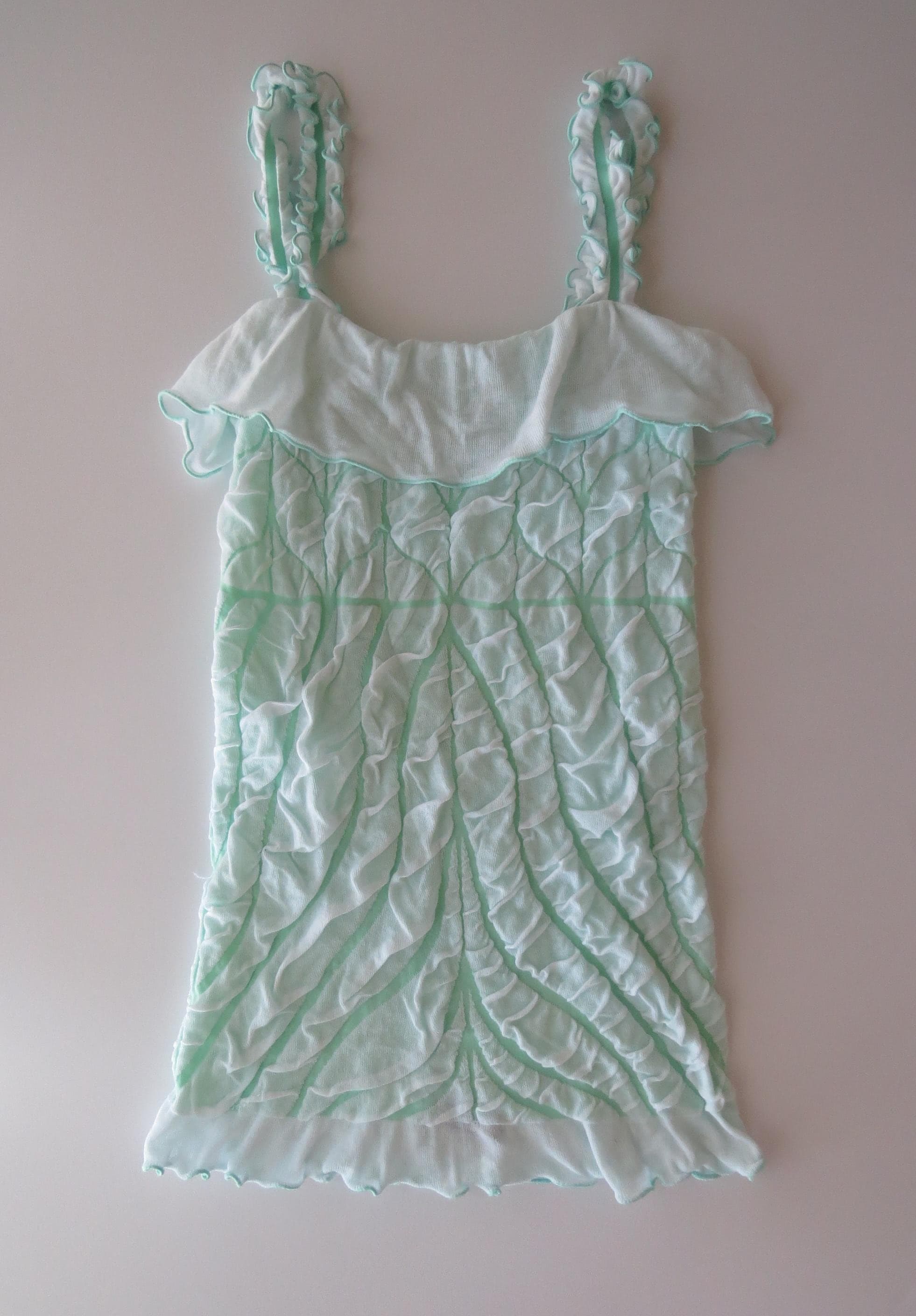 Vintage Italian 00s Ruffle Pastel Mint Cami Top, Philippe Matignon Designer, Textured Cami