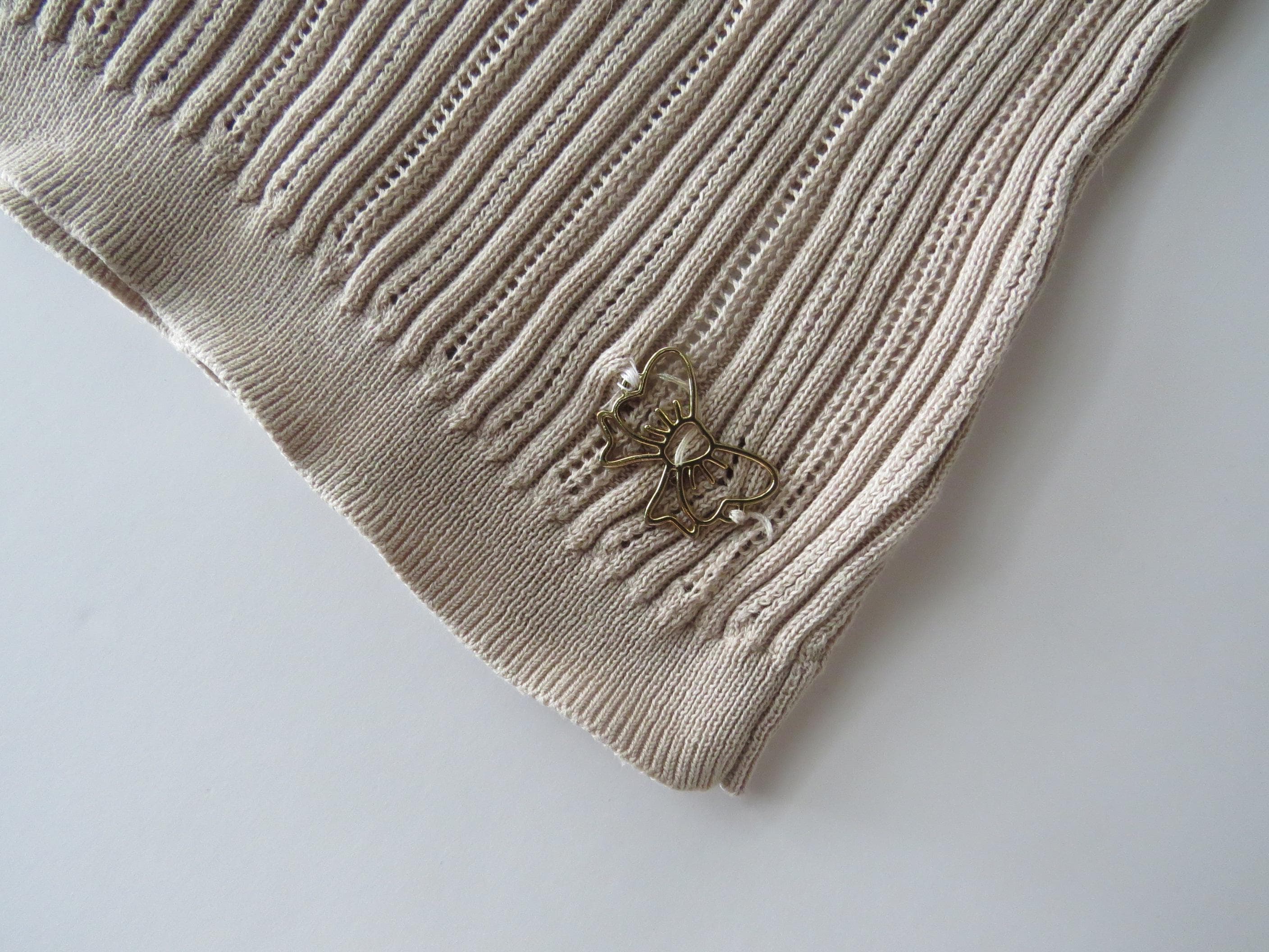 Vintage 2000s Fiore Atelier Ribbed Knit Camisole, Italian 00s, Camel Brown/Tan, Butterfly Applique - Thumbnail 2
