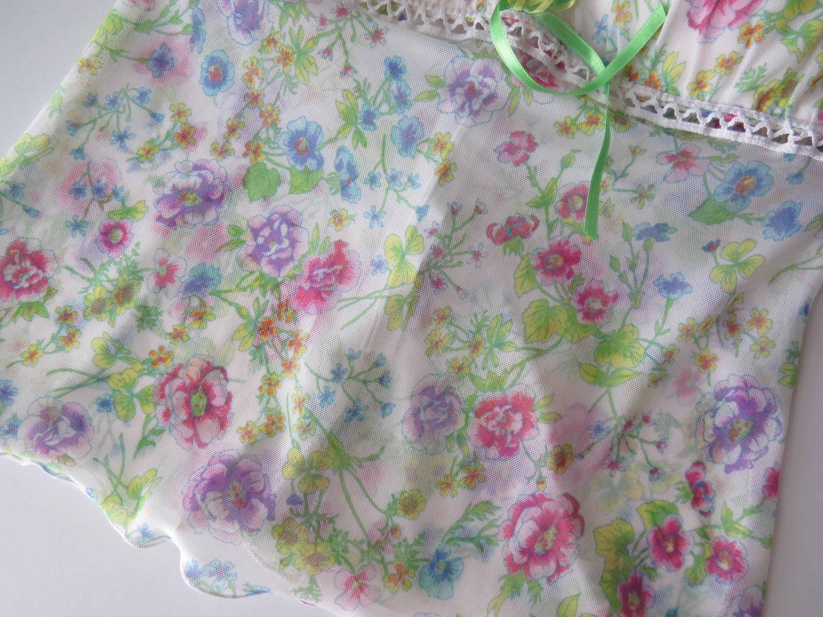 Vintage 00s Italian Intimissimi Wildflower Floral Mesh Bustier, Green and Pink, Bow, Crochet Details - Thumbnail 4