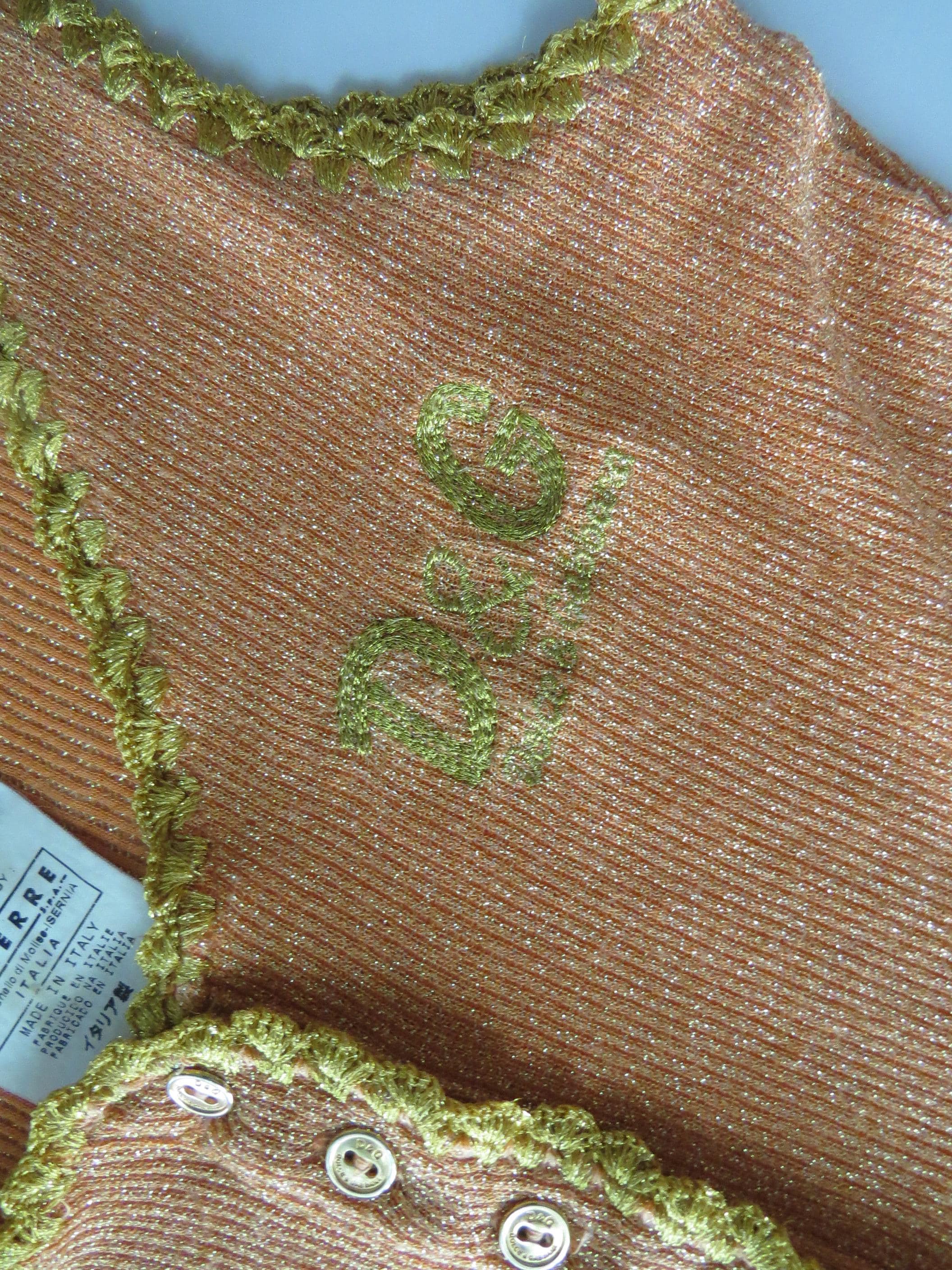 Vintage D&G Dolce Gabbana Orange Gold Sparkle Button-Up Tank Top, 2000s, Made in Italy - Thumbnail 5