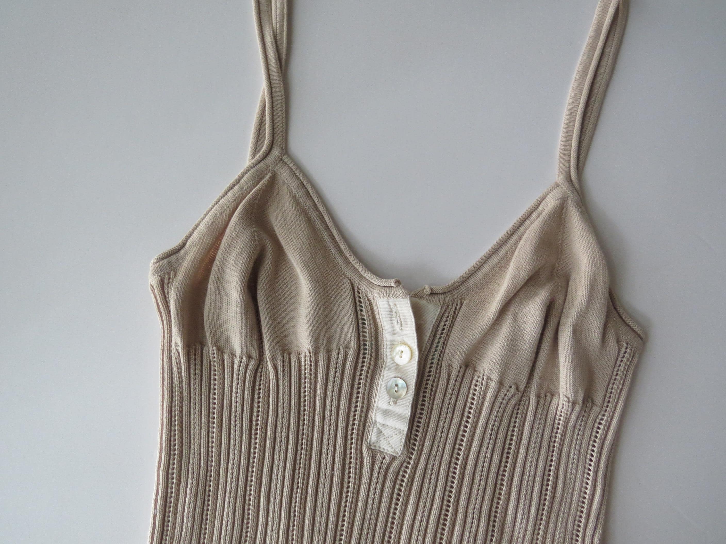 Vintage 2000s Fiore Atelier Ribbed Knit Camisole, Italian 00s, Camel Brown/Tan, Butterfly Applique - Thumbnail 6