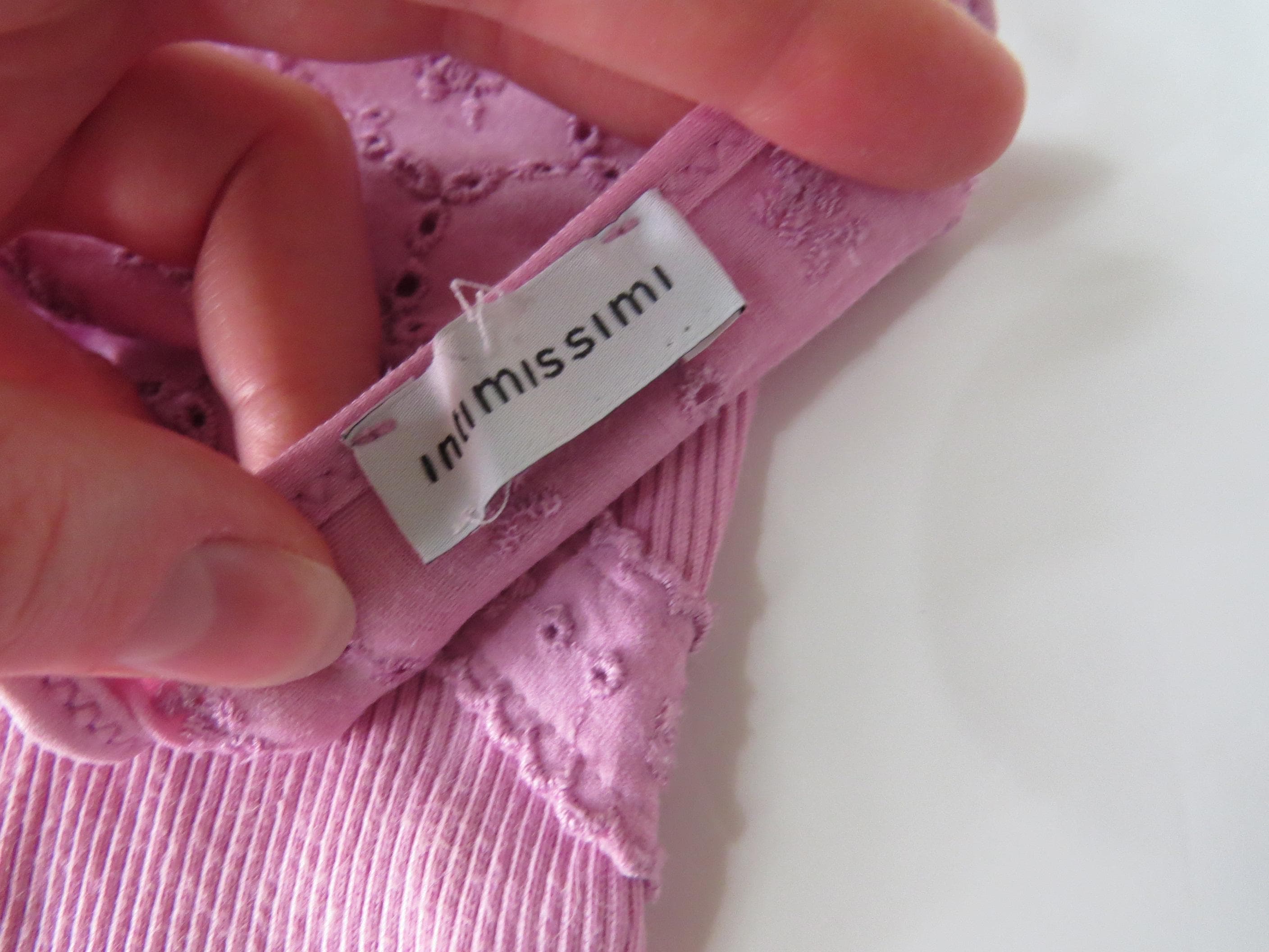 Vintage Italian Intimisismi Barbie Pink Ribbed Racerback Camisole with Eyelet Lace Details, 2000s - Thumbnail 2