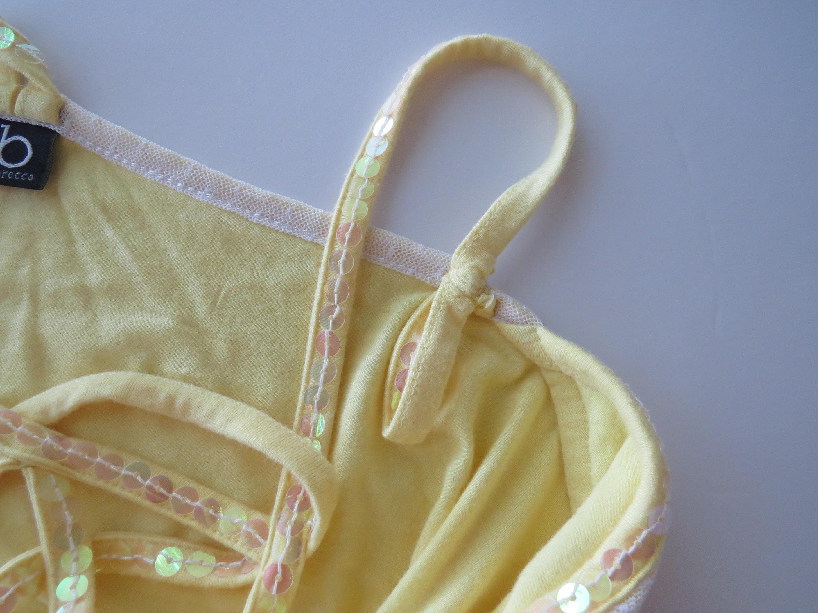 Vintage Rocobarocco Yellow Sequin Mesh Camisole, Italian Designer Caged Strap Tank Top, Embellished Camisole - Thumbnail 8