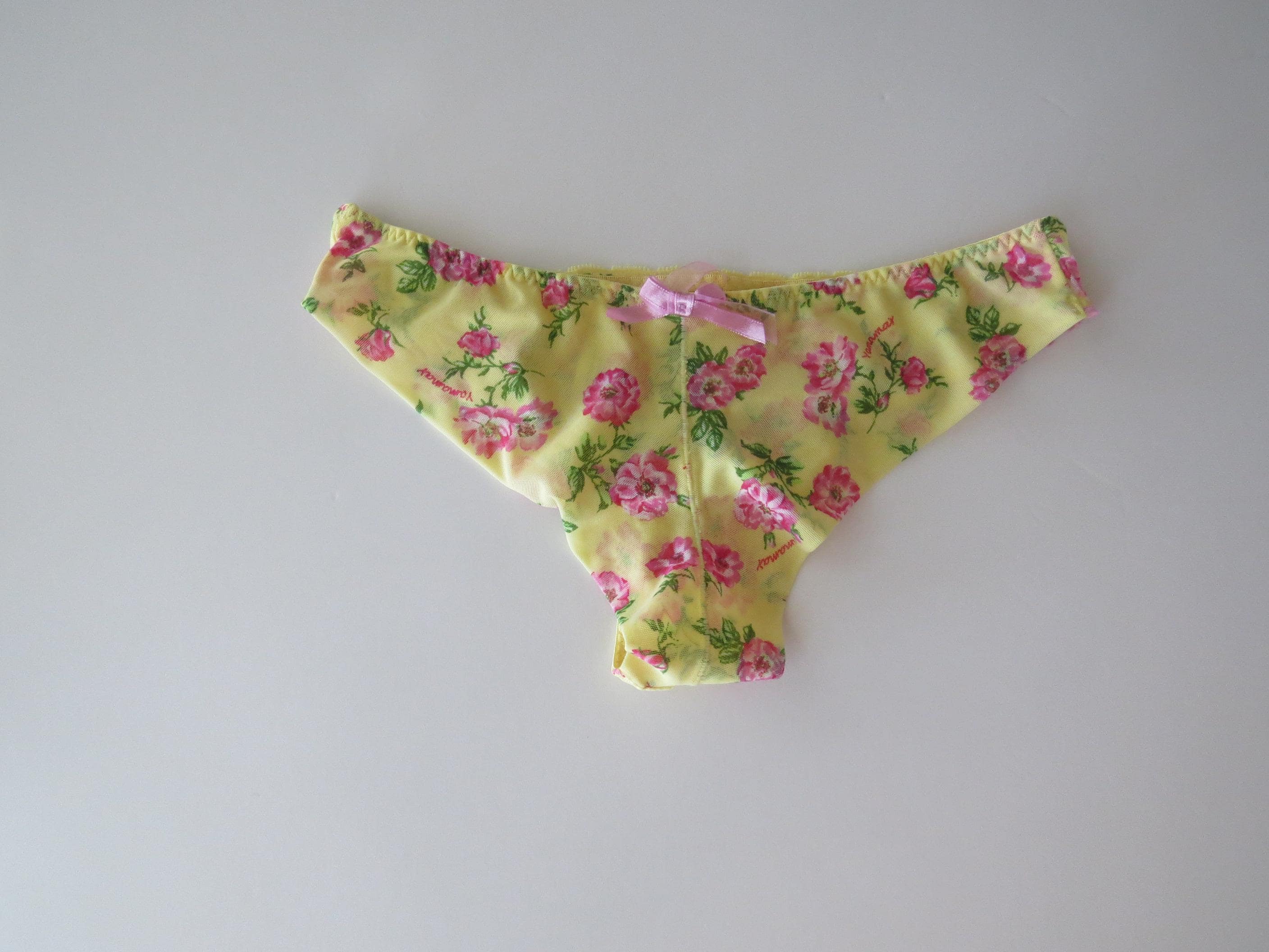 Vintage Italian Yamamay Floral Mesh Camisole and Panty Set Yellow Pink Rose 90s - Thumbnail 9
