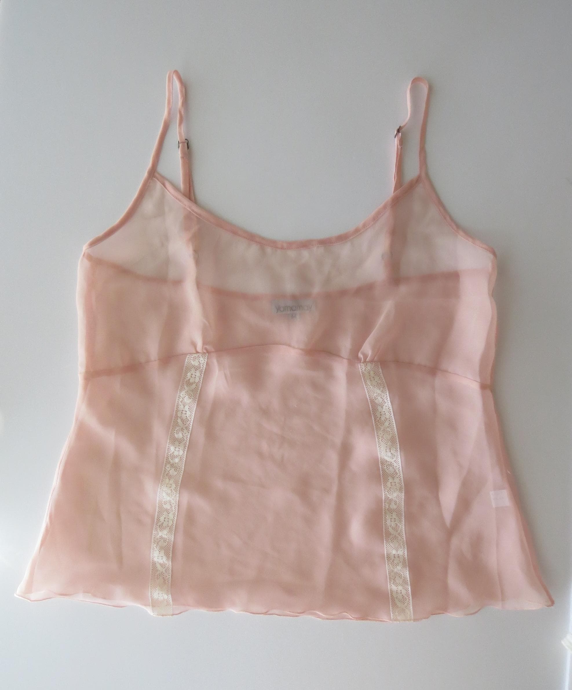 00s Italian Vintage Pink Mesh Lace Camisole + Shorts Matching Set Yamayay