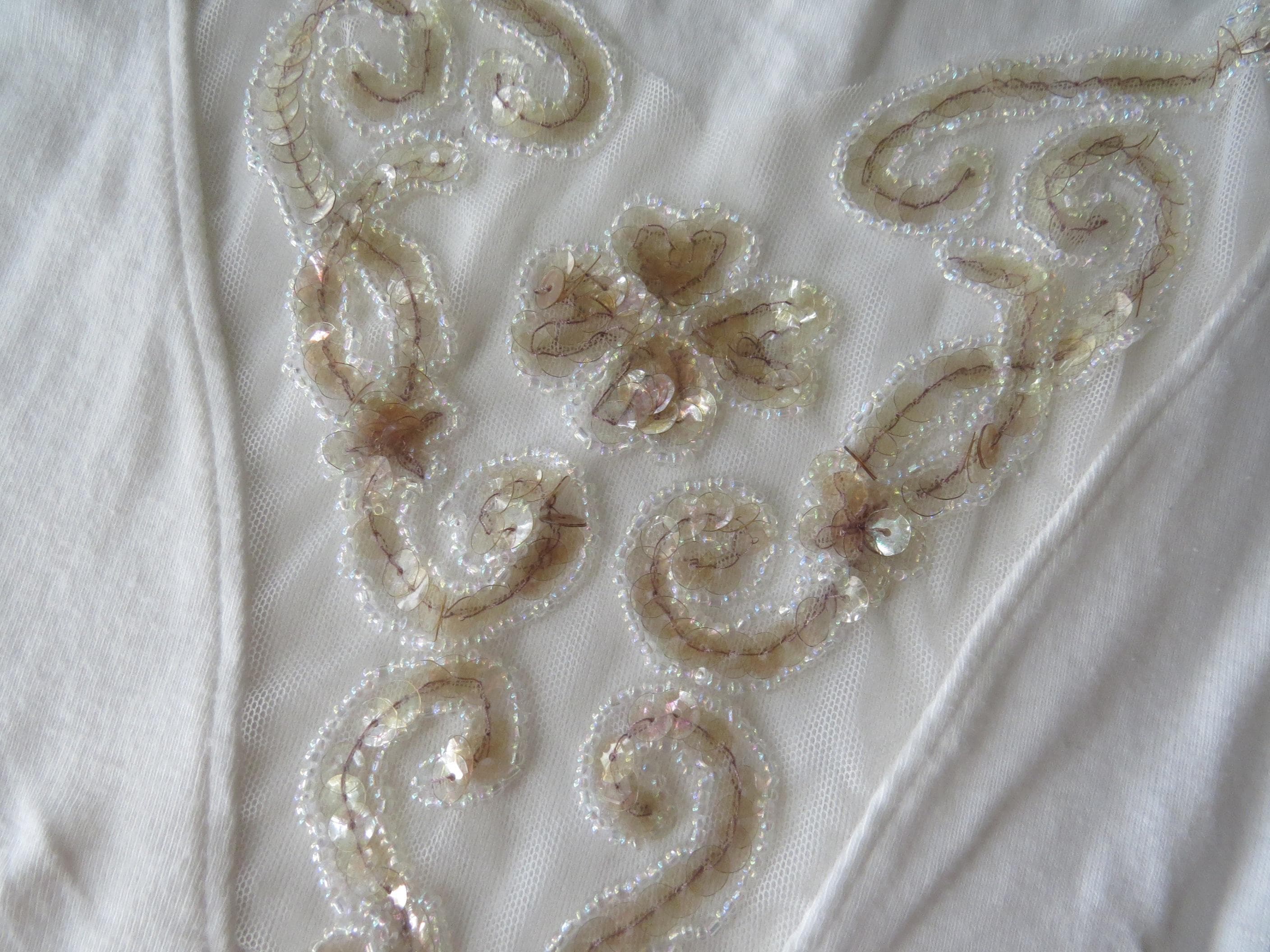 Vintage 00s Italian Benetton Beaded Tank Top, Sequined Mesh, 90s Minimalist, Made in Italy - Thumbnail 4