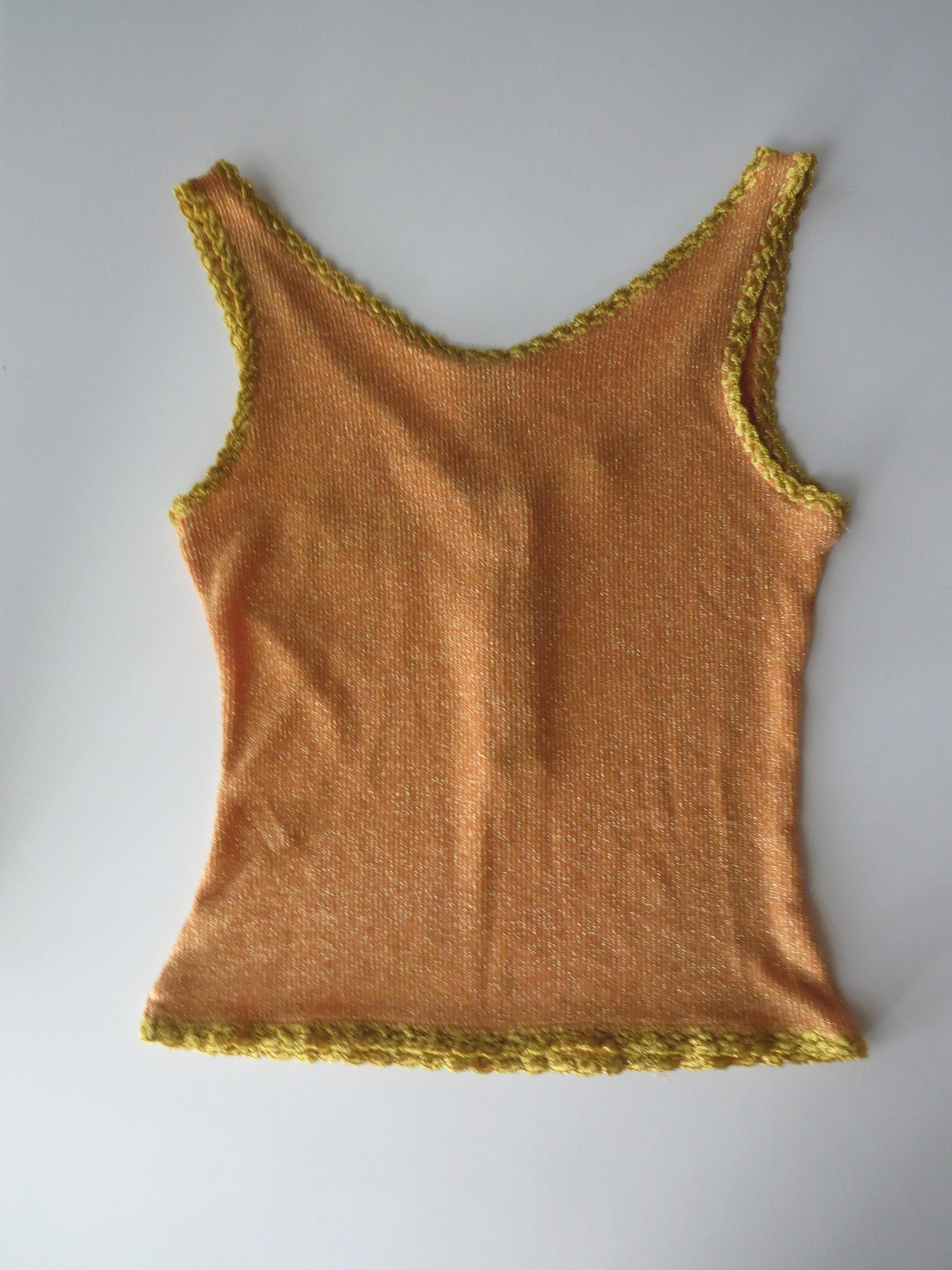 Vintage D&G Dolce Gabbana Orange Gold Sparkle Button-Up Tank Top, 2000s, Made in Italy - Thumbnail 2