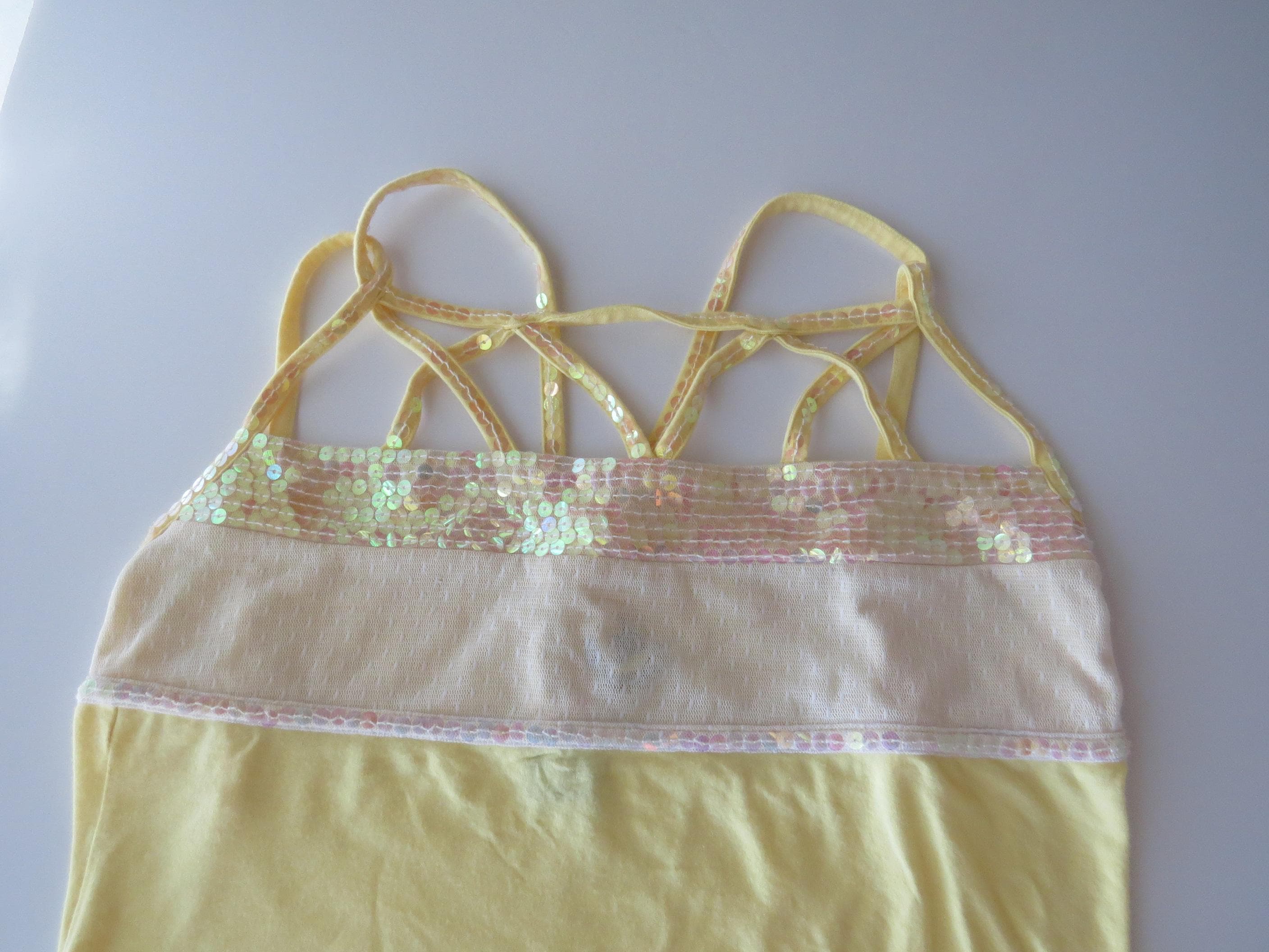 Vintage Rocobarocco Yellow Sequin Mesh Camisole, Italian Designer Caged Strap Tank Top, Embellished Camisole - Thumbnail 10