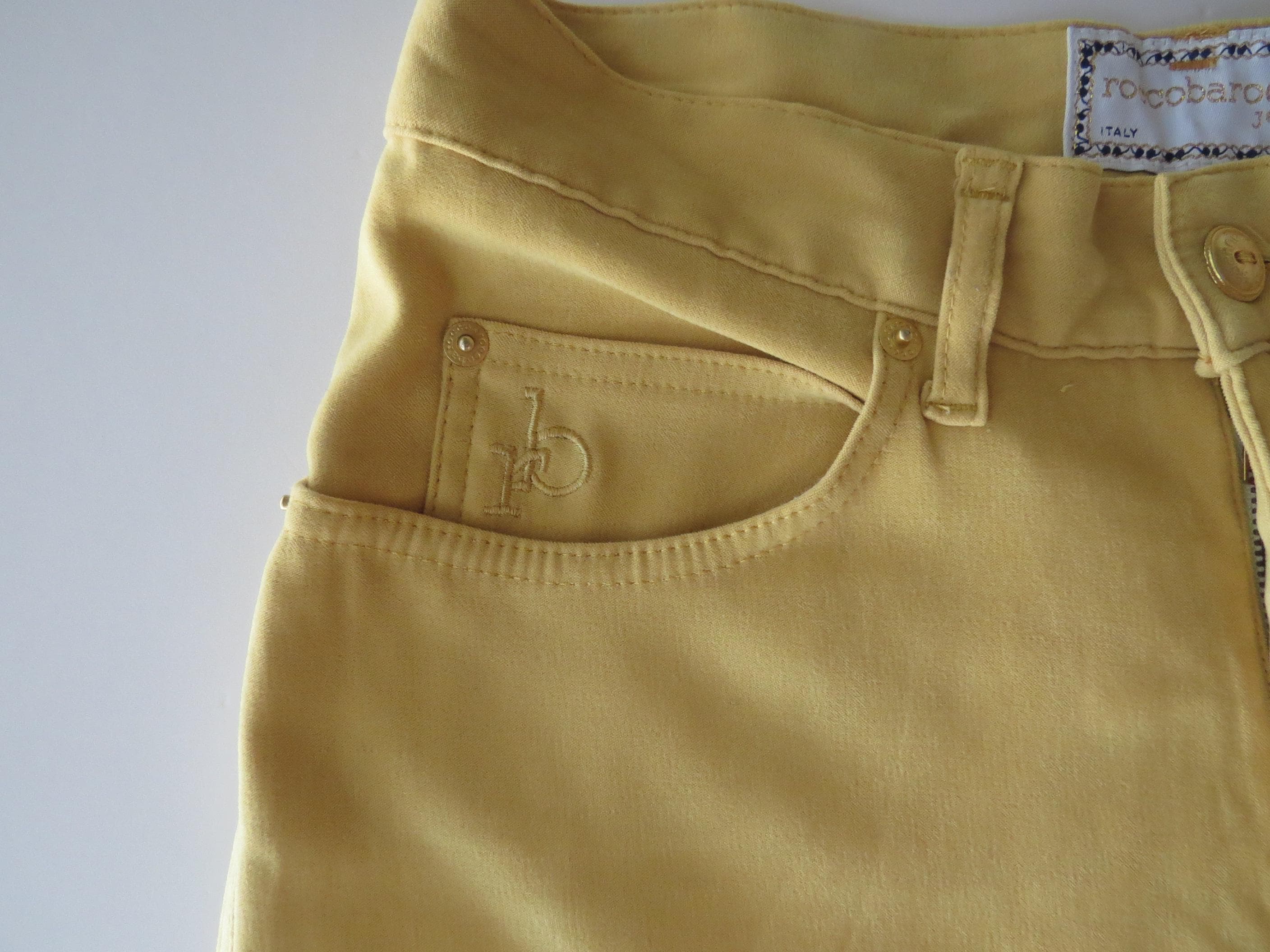 Rare 90s Vintage Roccobarocco Jeans, Italian Mustard Yellow High-Waisted Denim, Made in Italy - Thumbnail 9
