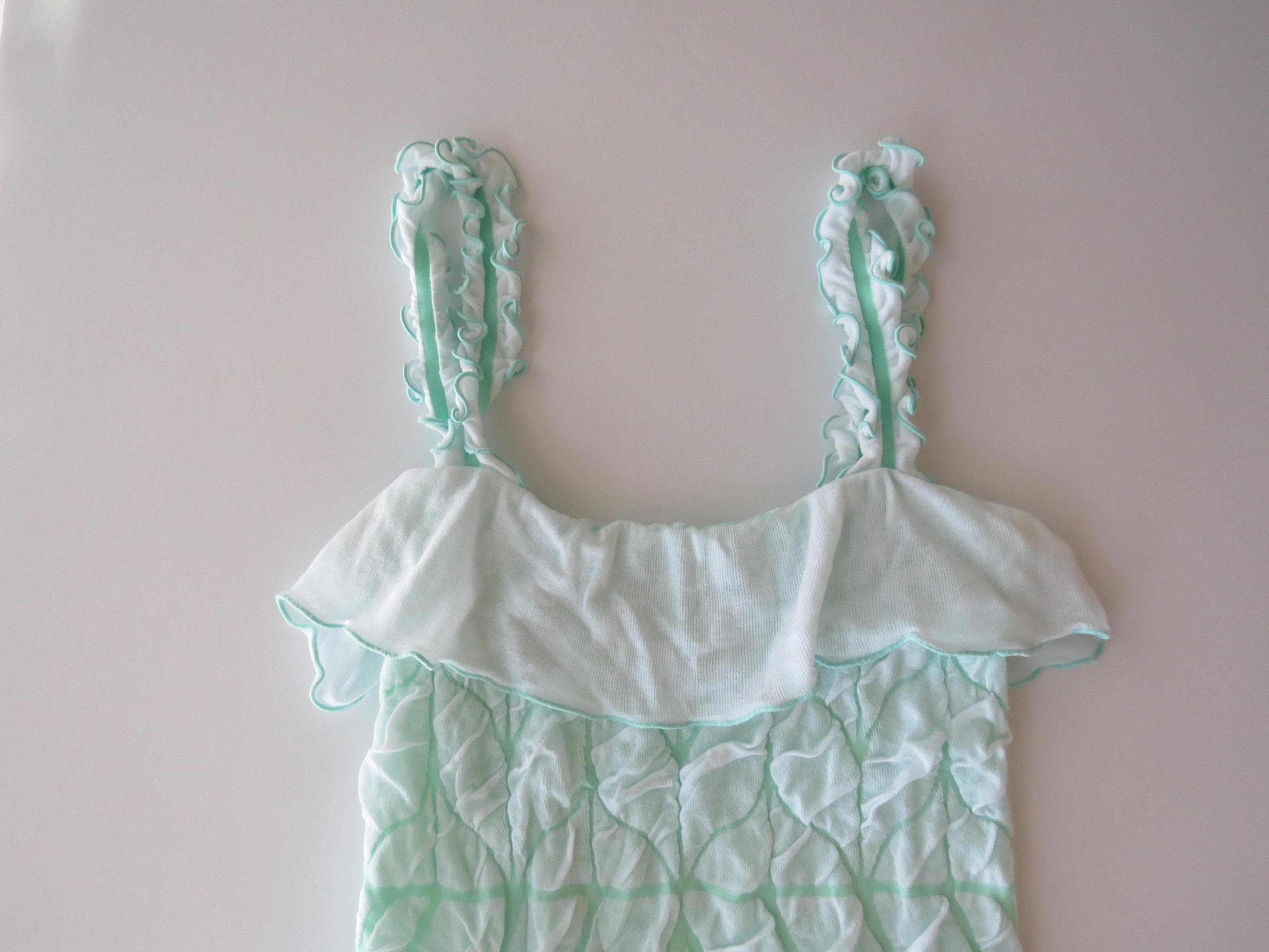 Vintage Italian 00s Ruffle Pastel Mint Cami Top, Philippe Matignon Designer, Textured Cami - Thumbnail 2