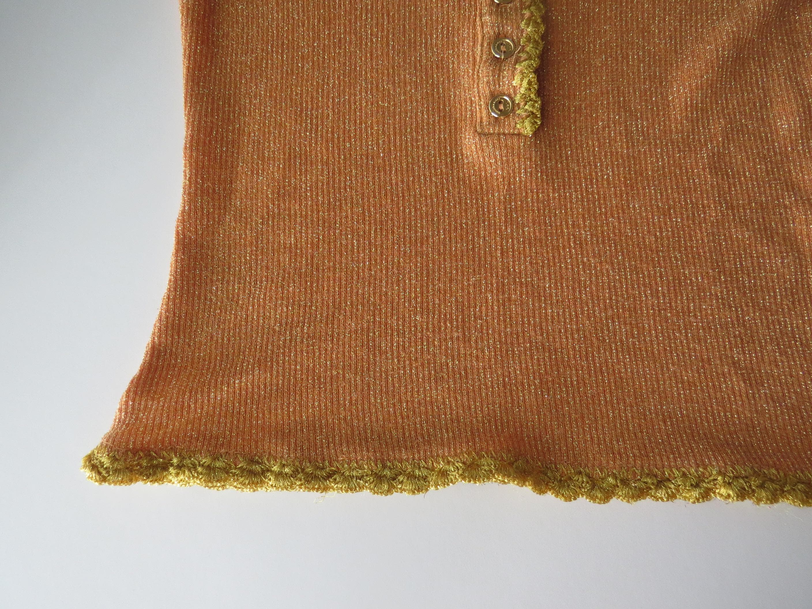 Vintage D&G Dolce Gabbana Orange Gold Sparkle Button-Up Tank Top, 2000s, Made in Italy - Thumbnail 3