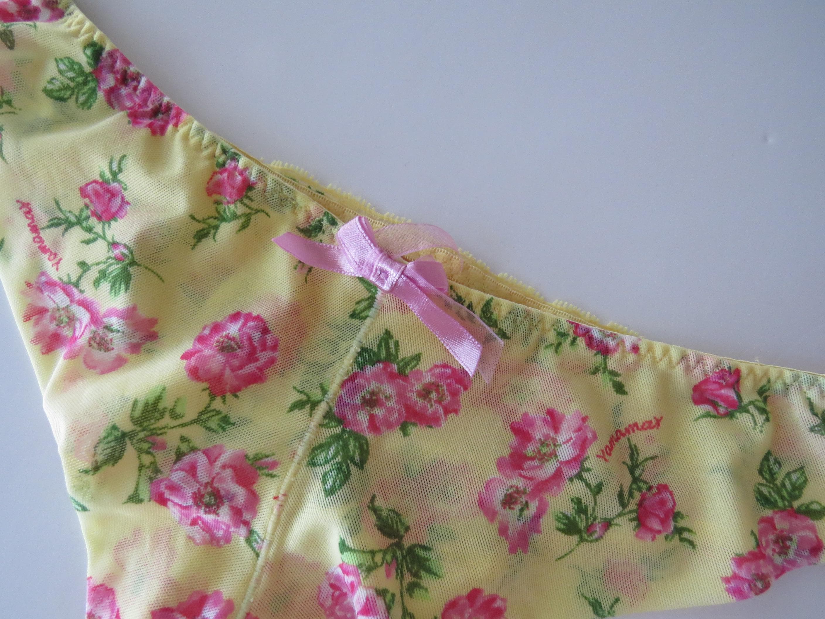 Vintage Italian Yamamay Floral Mesh Camisole and Panty Set Yellow Pink Rose 90s - Thumbnail 10