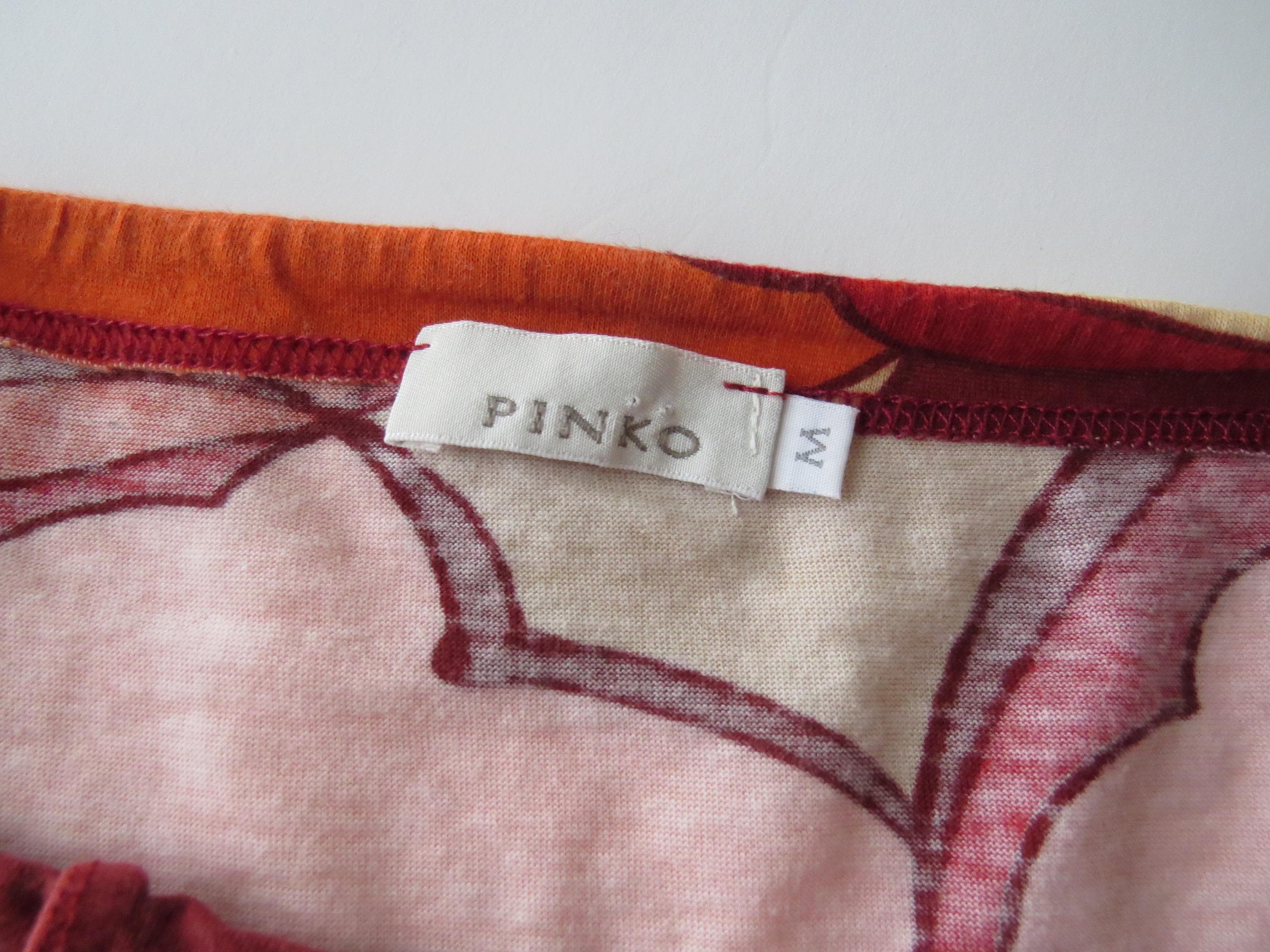 Vintage Italian 00s Designer Pinko Layered Mesh Embroidered Zigzag Top, Coral, Made in Italy - Thumbnail 5