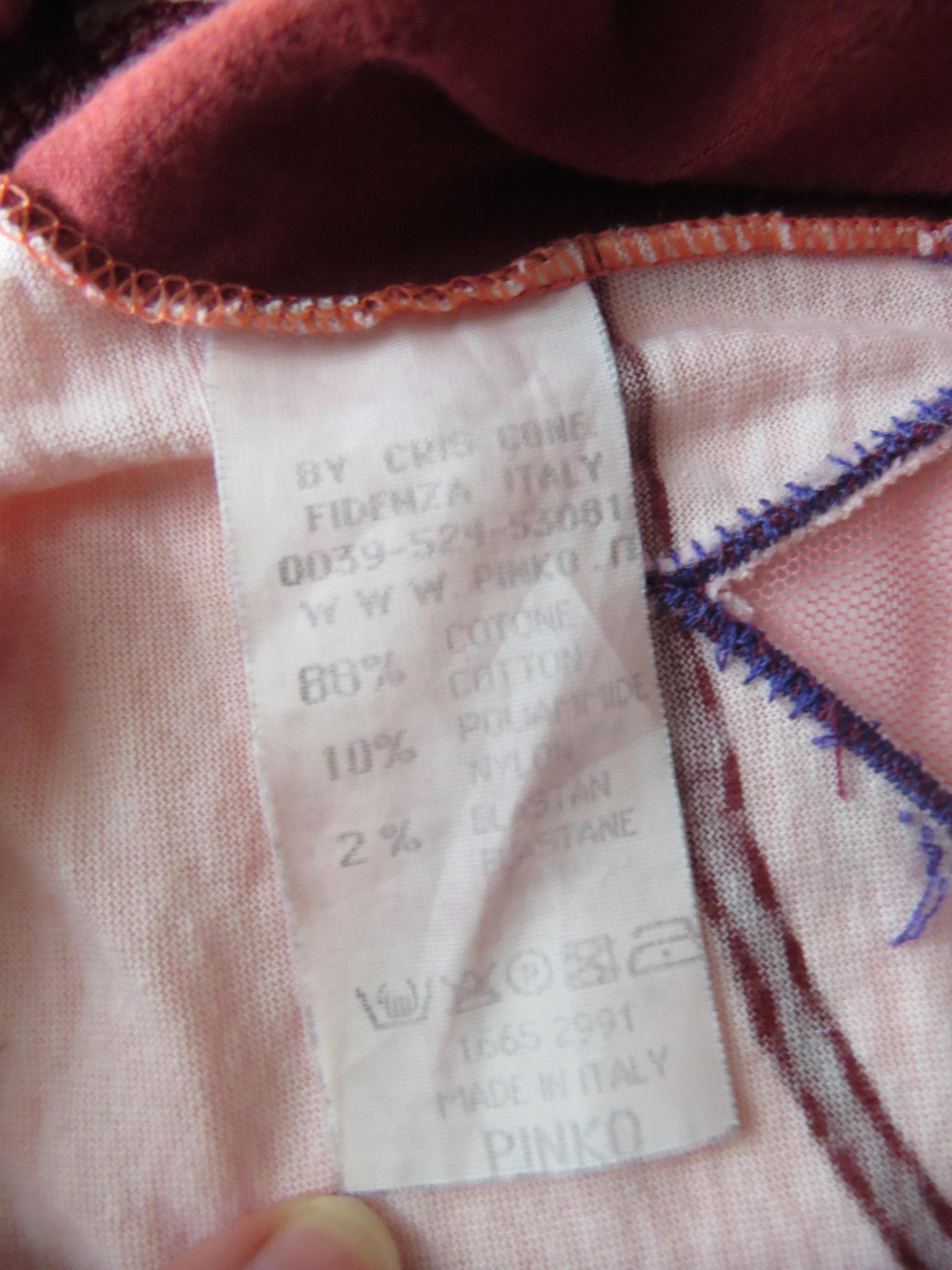 Vintage Italian 00s Designer Pinko Layered Mesh Embroidered Zigzag Top, Coral, Made in Italy - Thumbnail 6