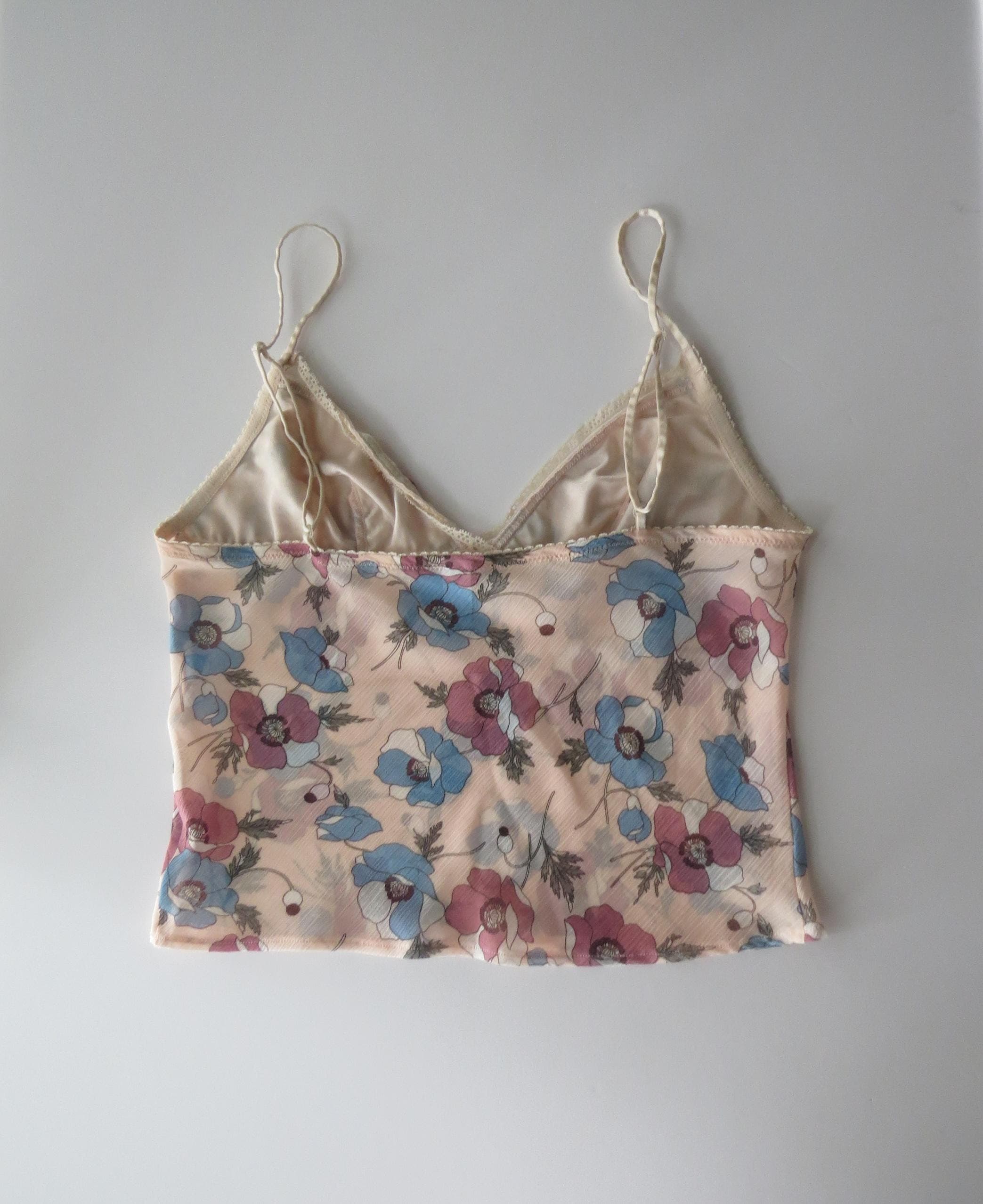 00s Italian Vintage Intimissi Floral Peach Camisole Top Cropped Bias Cut - Thumbnail 2