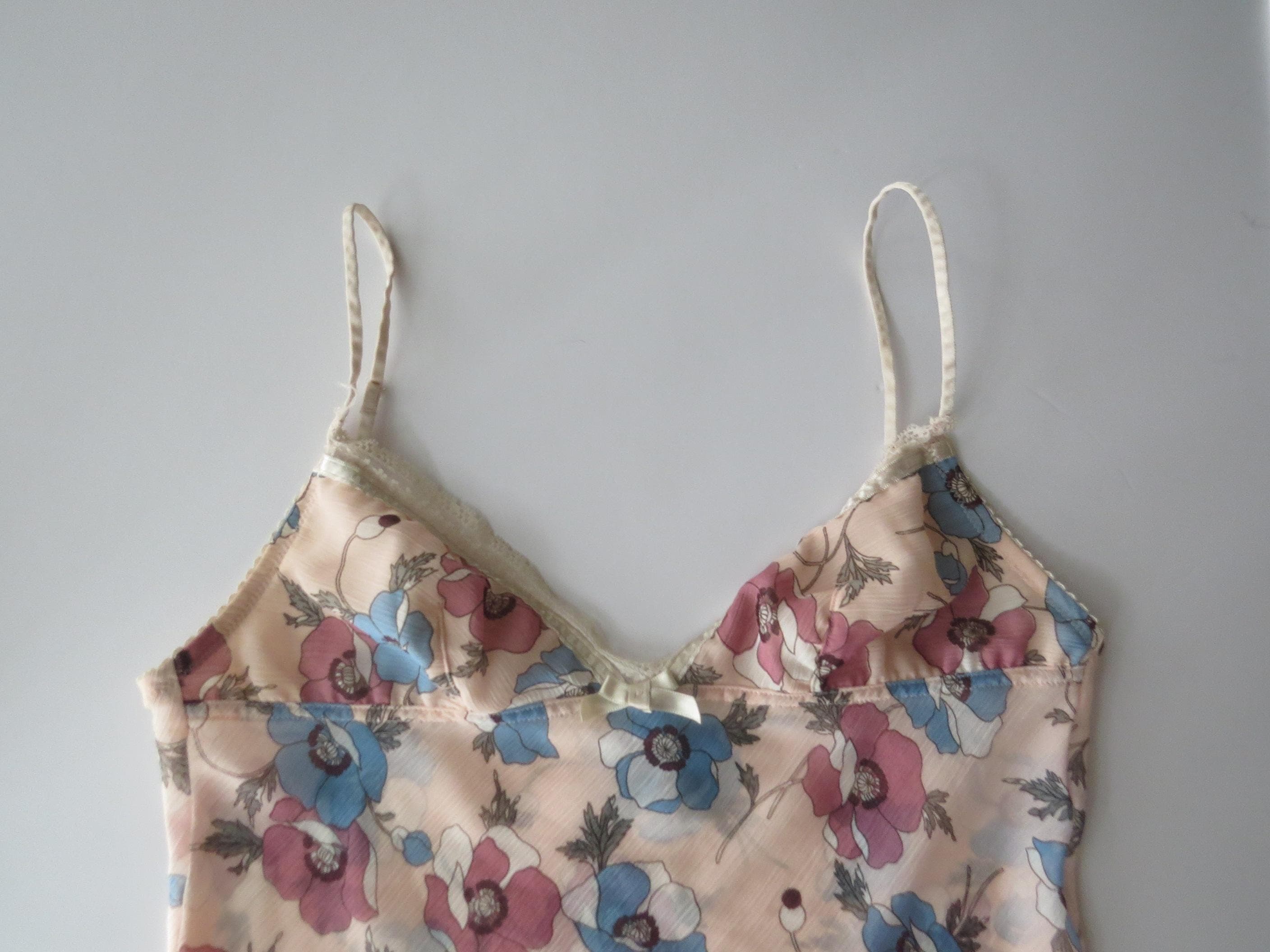 00s Italian Vintage Intimissi Floral Peach Camisole Top Cropped Bias Cut - Thumbnail 3