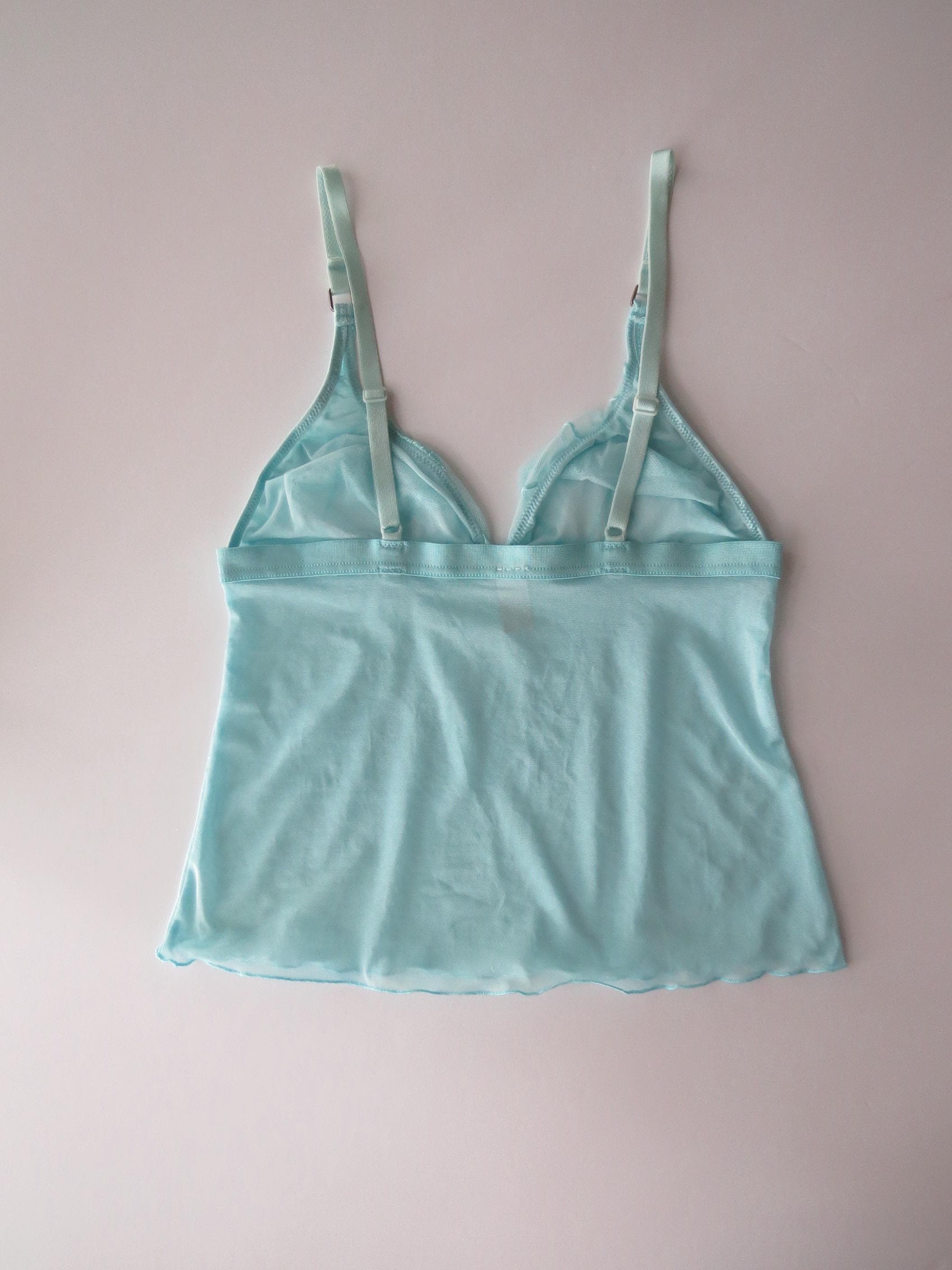 Vintage Italian Intimissimi Pastel Blue / Cornflower Blue Cami, Embroidery Details, 2000s - Thumbnail 4