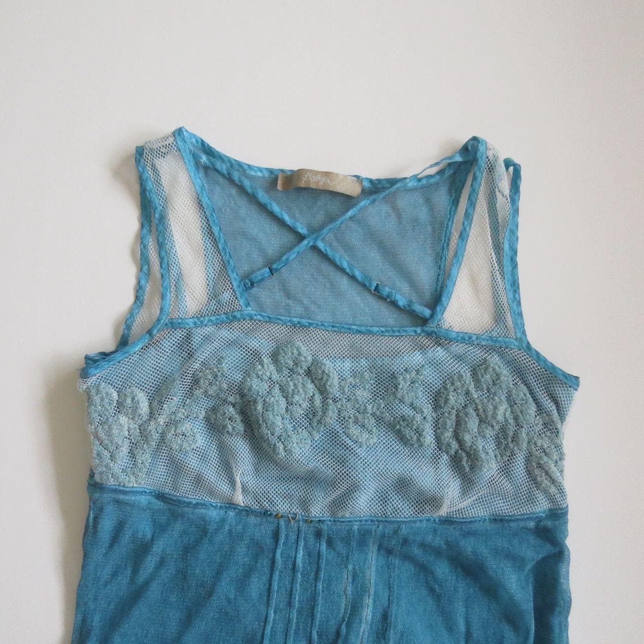 Vintage 90s Vintage Bottega Veneta SS04 Italian Mesh Lace Blue Dress - Tomas Maier Era