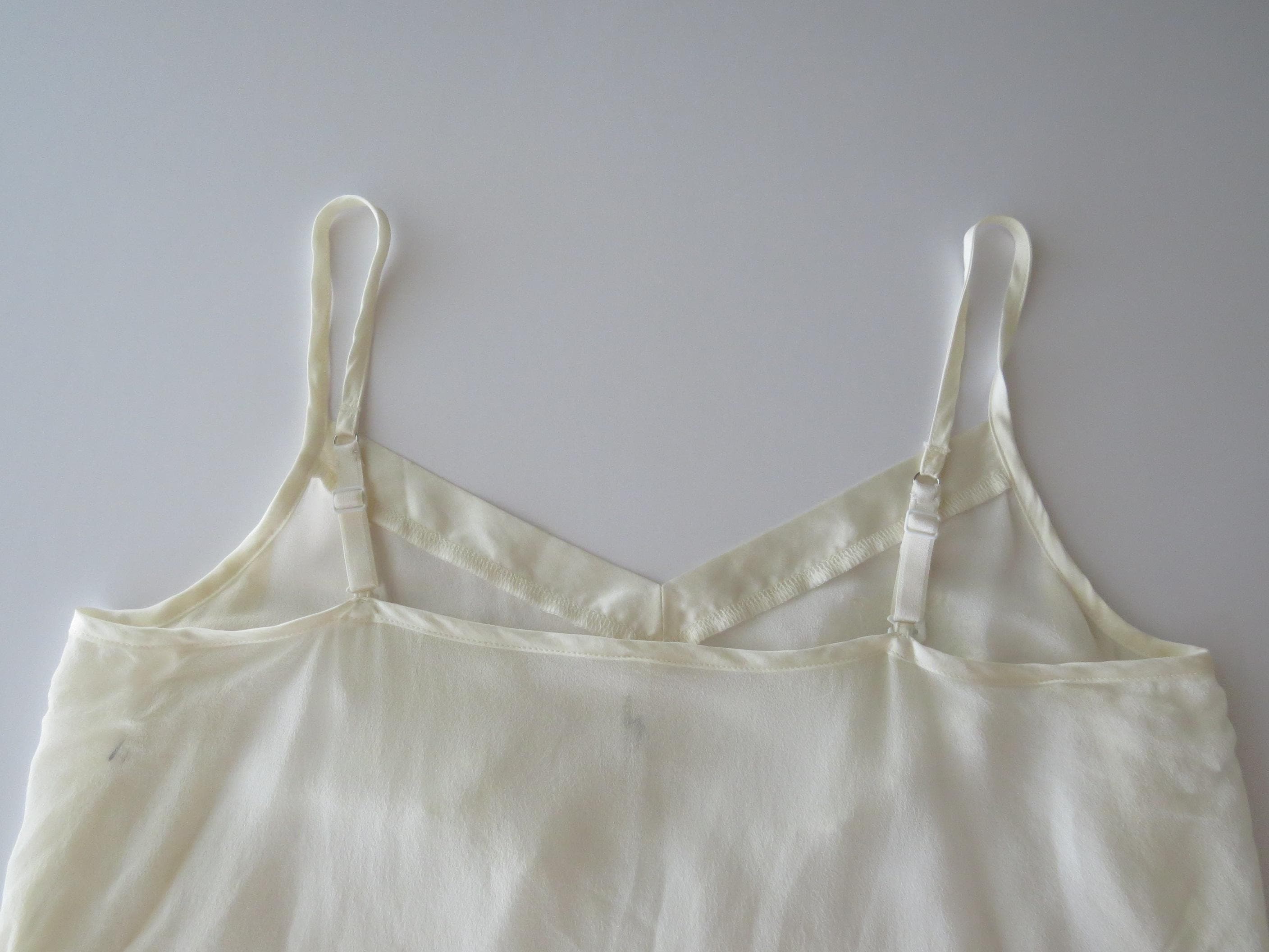 Vintage Italian Intimissimi 100% Silk Crepe Embroidered Floral Lace Applique Cream Cami, Cascade Draping - Thumbnail 6