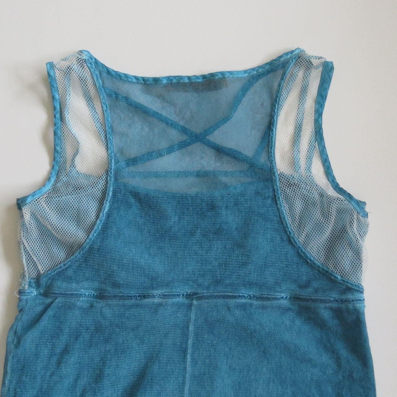 Vintage 90s Vintage Bottega Veneta SS04 Italian Mesh Lace Blue Dress - Tomas Maier Era - Thumbnail 7