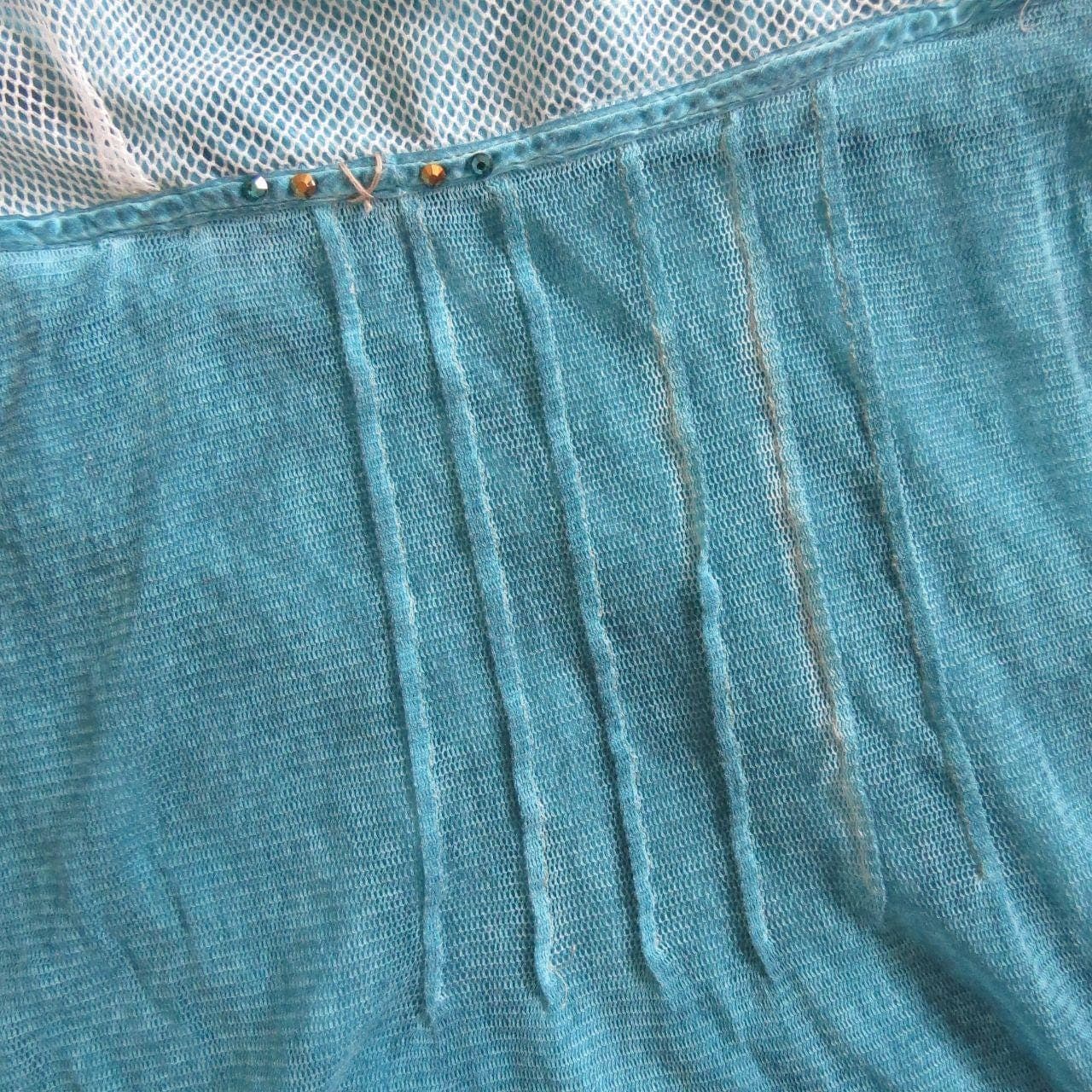 Vintage 90s Vintage Bottega Veneta SS04 Italian Mesh Lace Blue Dress - Tomas Maier Era - Thumbnail 6
