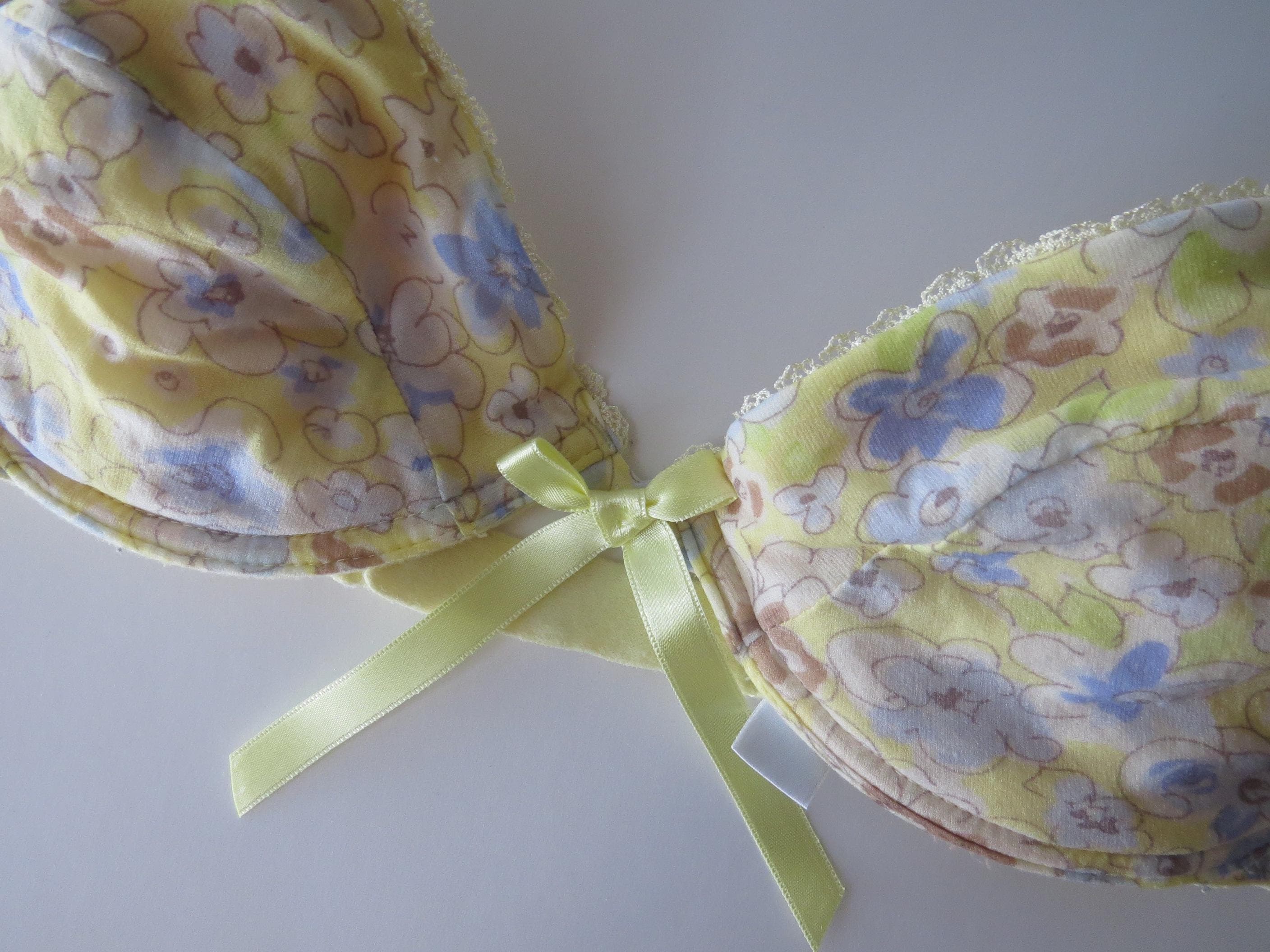 Vintage Italian Mesh Matching Cami + Bra Set - 2000s Intimissimi Floral Butter Yellow - Thumbnail 5