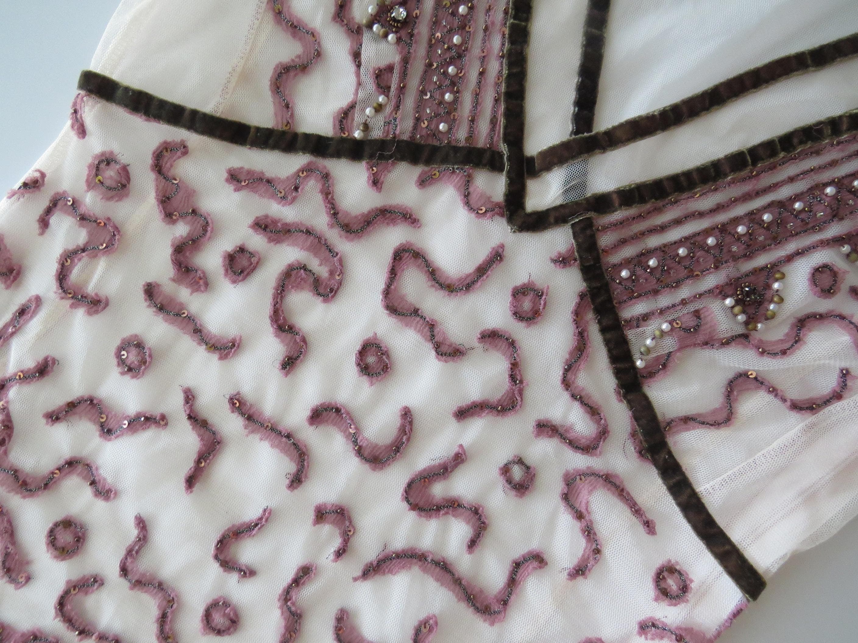 Vintage Pinko Italian 90s Silk Blend Embroidered Camisole, Beaded Mesh, Velvet, Made in Italy - Thumbnail 5