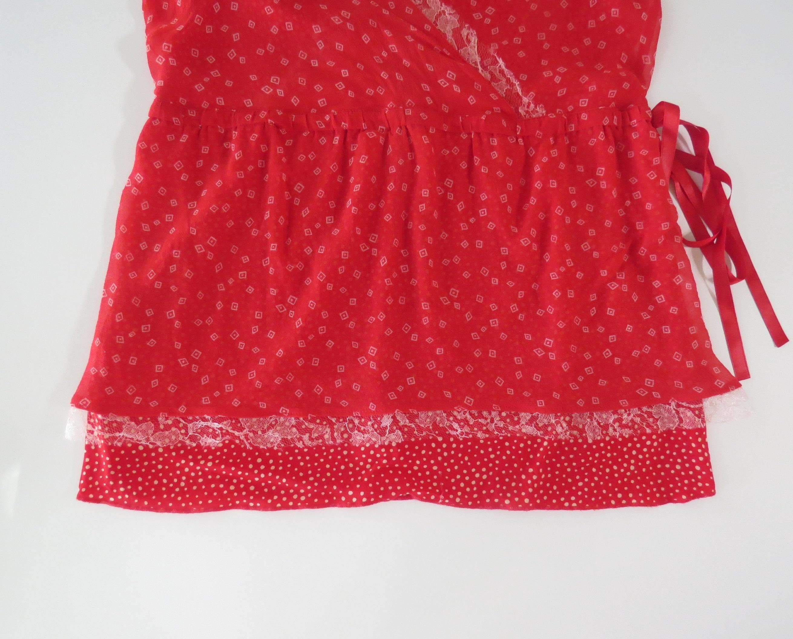Vintage Italian Silk Lace Trim Wrap Cami Chemise Top United Colors of Benetton - Thumbnail 6