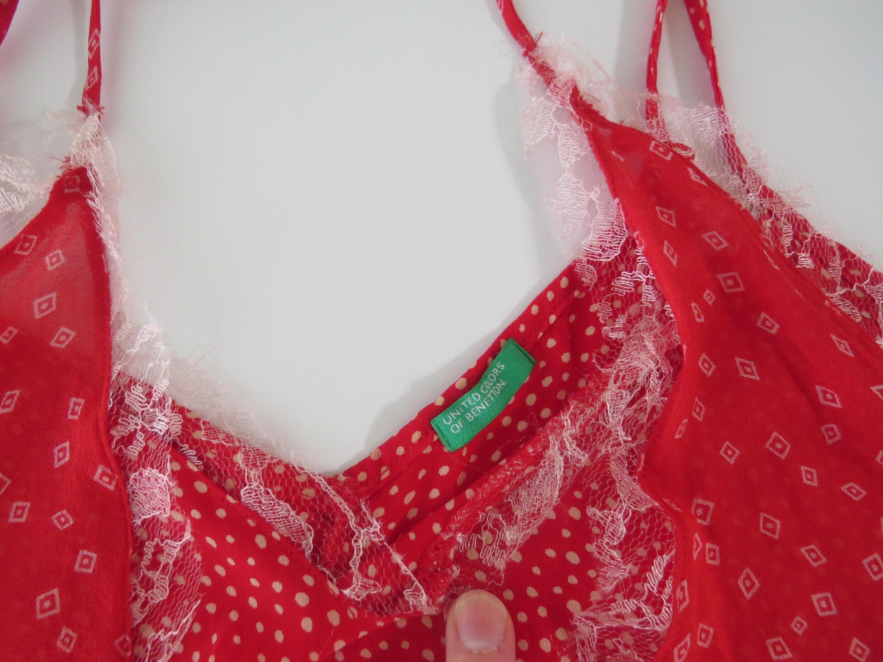 Vintage Italian Silk Lace Trim Wrap Cami Chemise Top United Colors of Benetton - Thumbnail 3