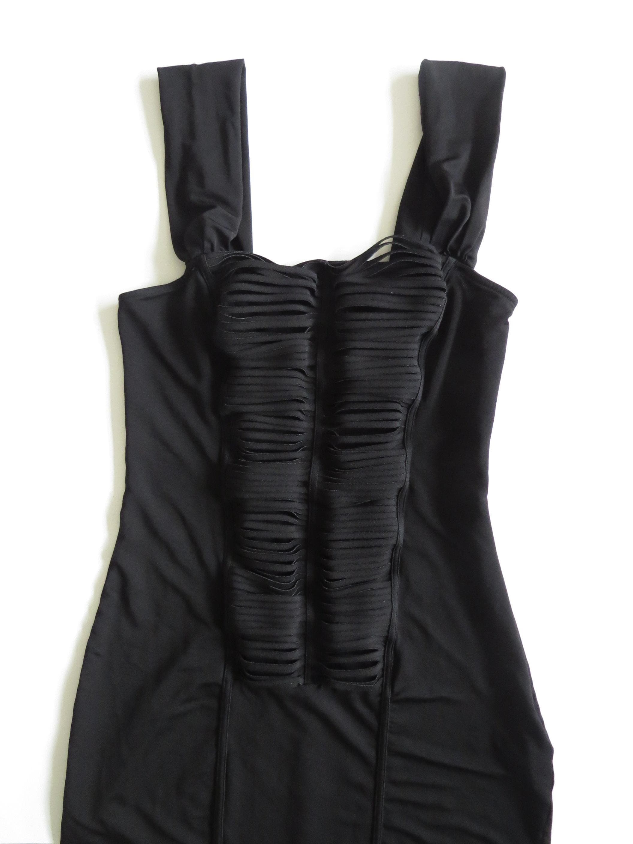 Italian Vintage La Perla 90s Little Black Dress, Sculptural Ladder-Cutout Detailing, Body Con