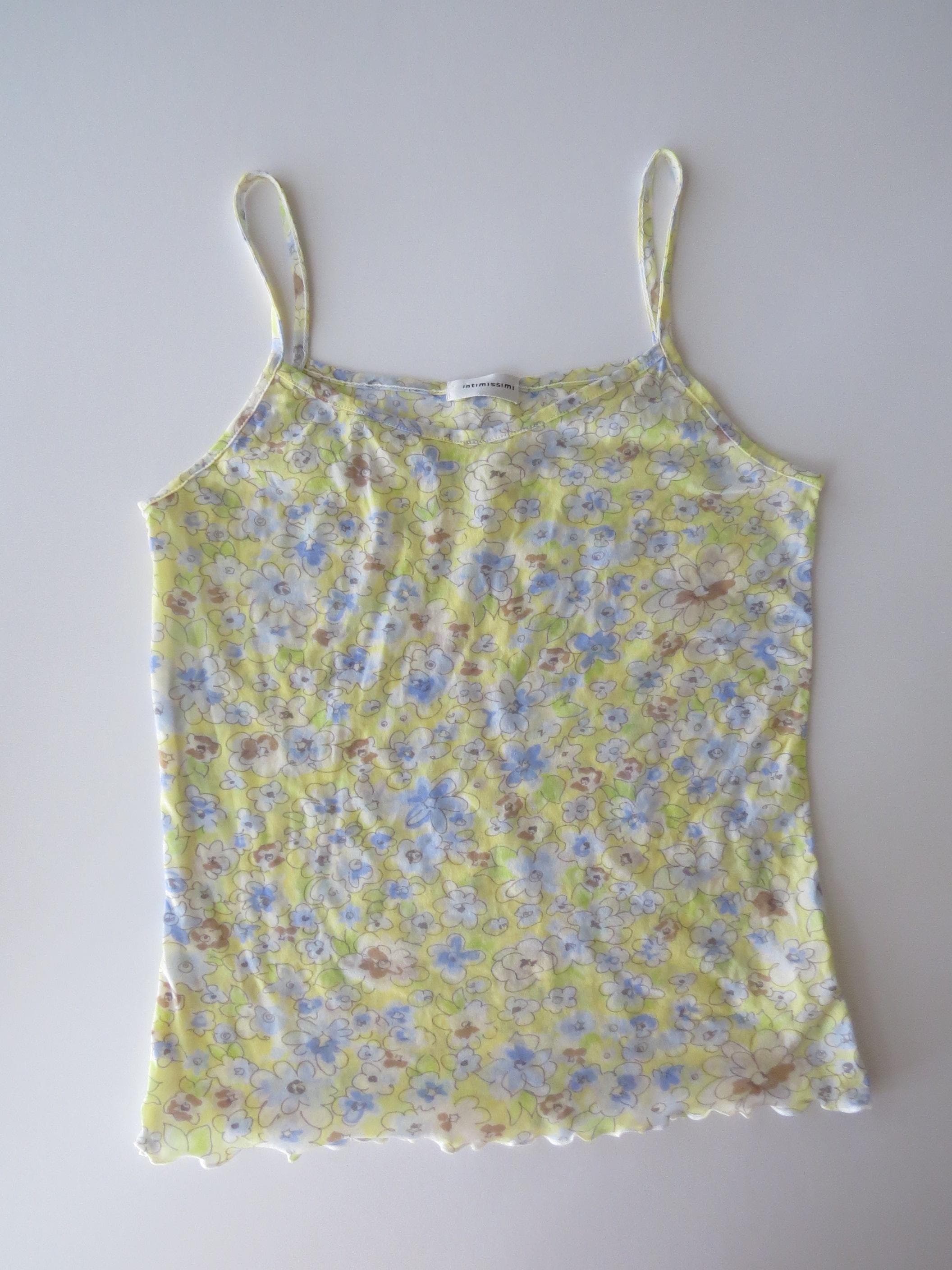 Vintage Italian Mesh Matching Cami + Bra Set - 2000s Intimissimi Floral Butter Yellow - Thumbnail 2