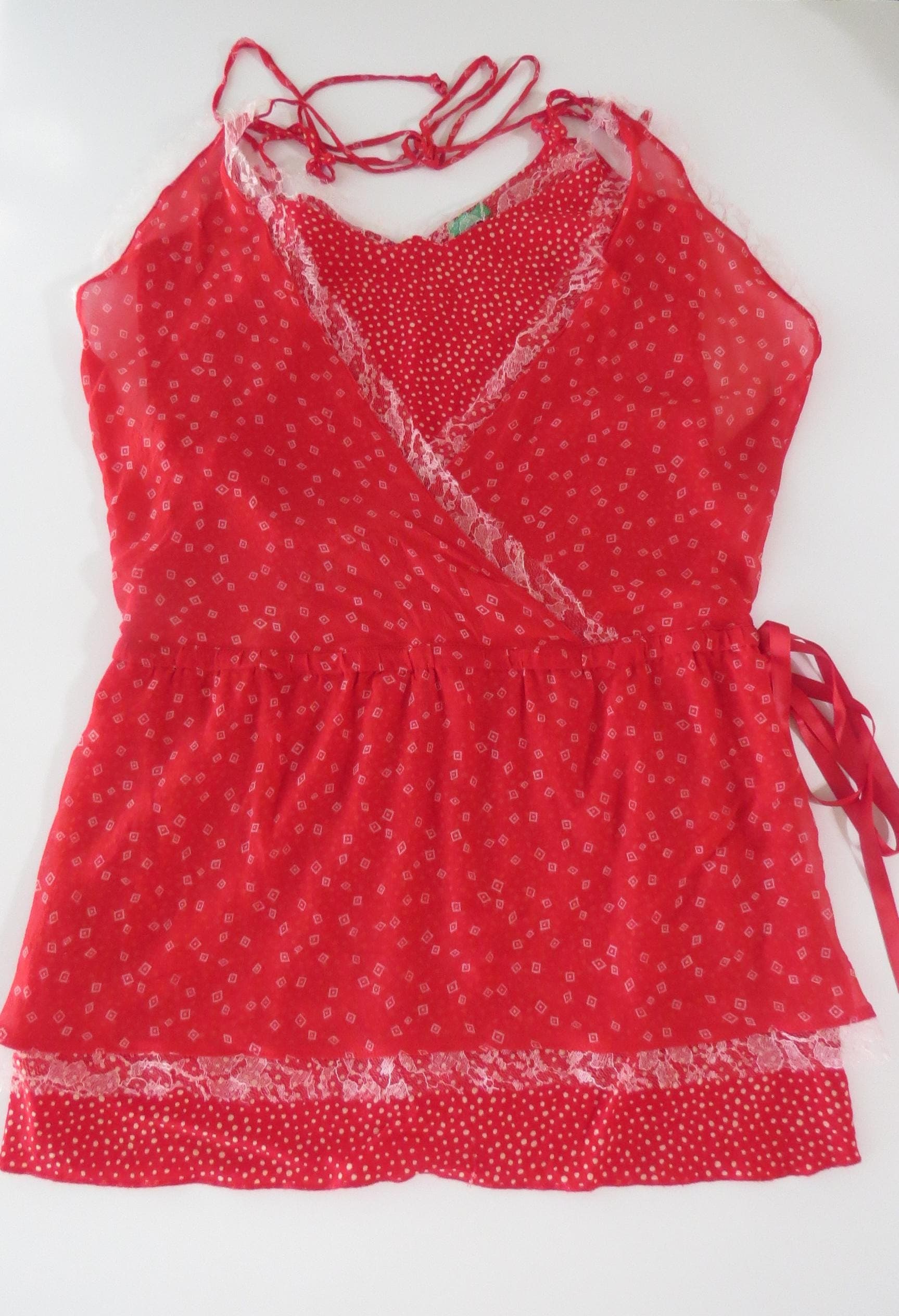 Vintage Italian Silk Lace Trim Wrap Cami Chemise Top United Colors of Benetton
