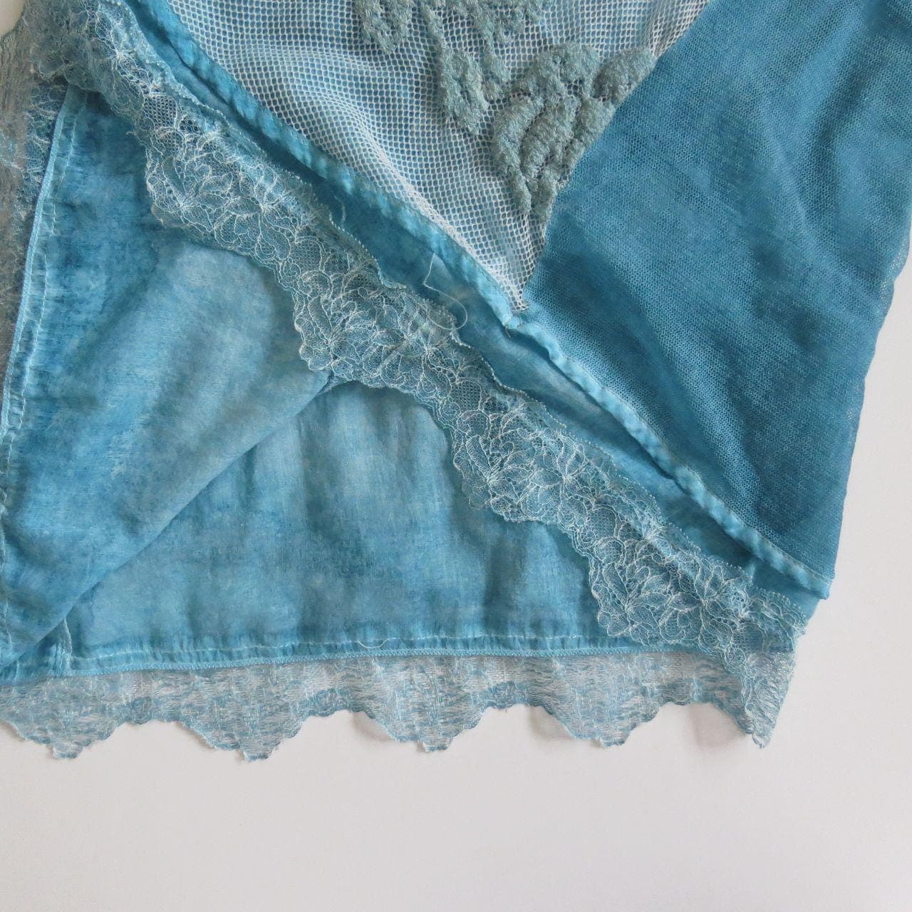 Vintage 90s Vintage Bottega Veneta SS04 Italian Mesh Lace Blue Dress - Tomas Maier Era - Thumbnail 5