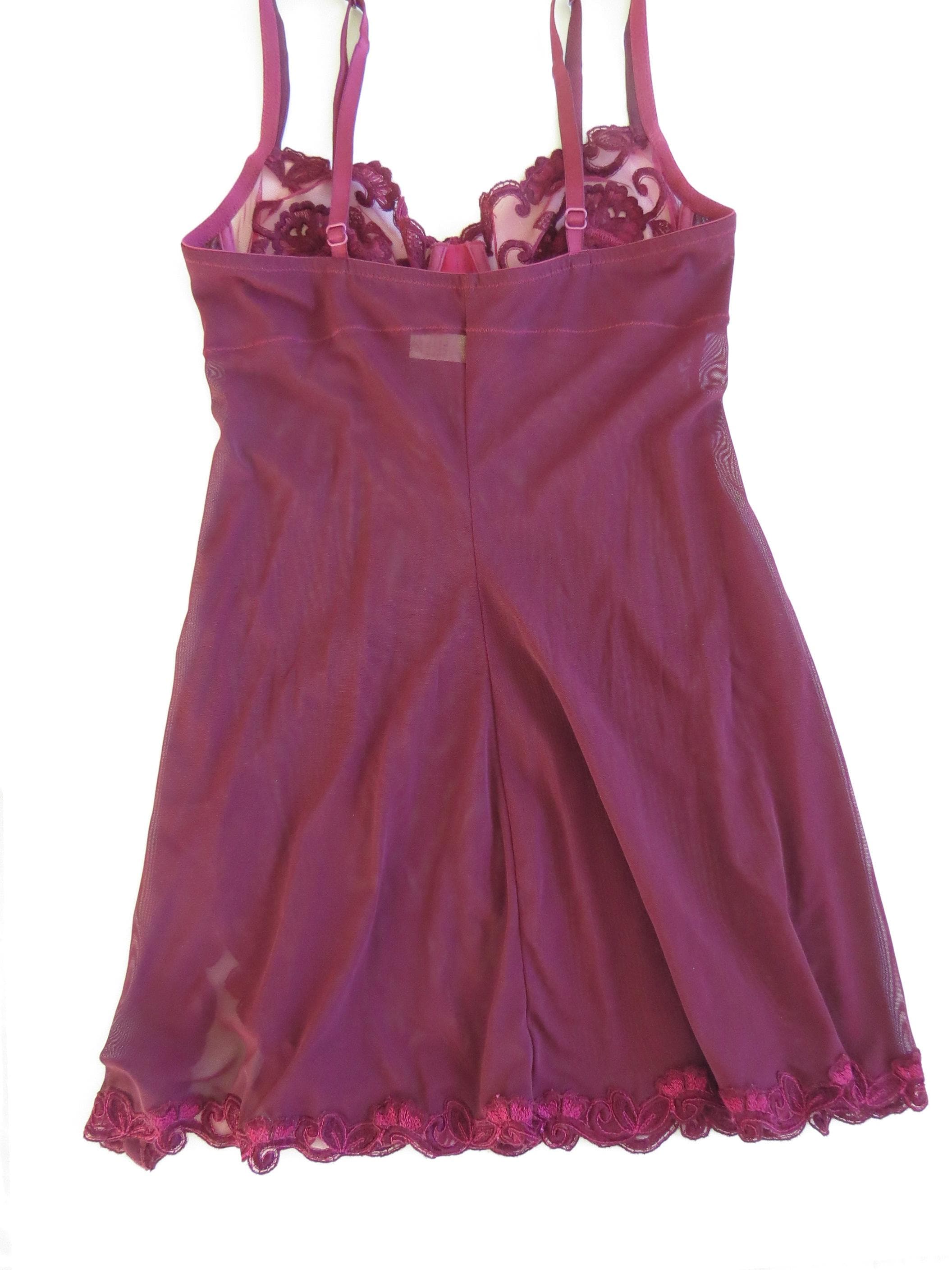 Vintage Italian La Perla Black Label Mesh Slip Dress/Chemise Deep burgundy/Wine Red - Thumbnail 7