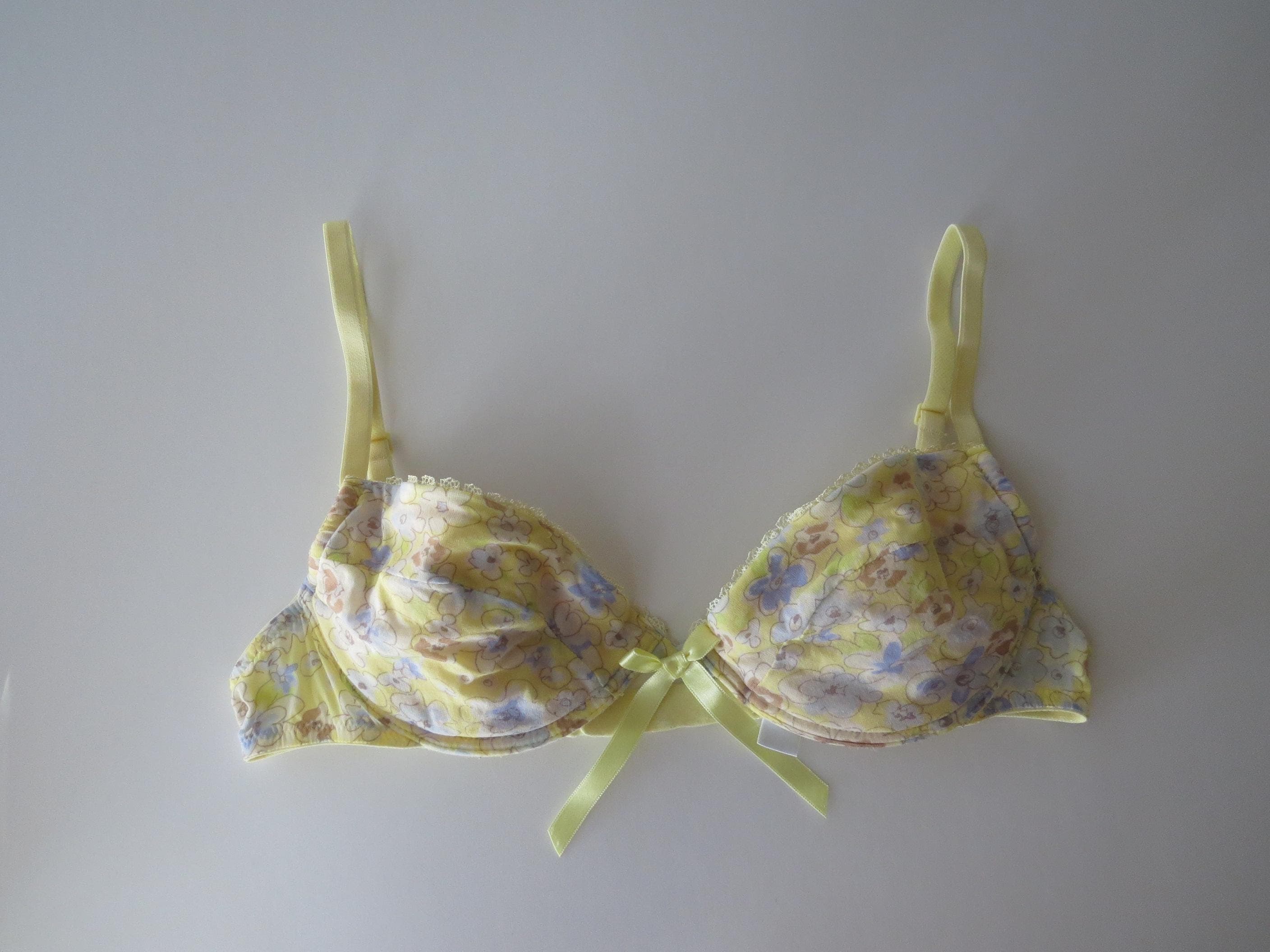 Vintage Italian Mesh Matching Cami + Bra Set - 2000s Intimissimi Floral Butter Yellow - Thumbnail 4