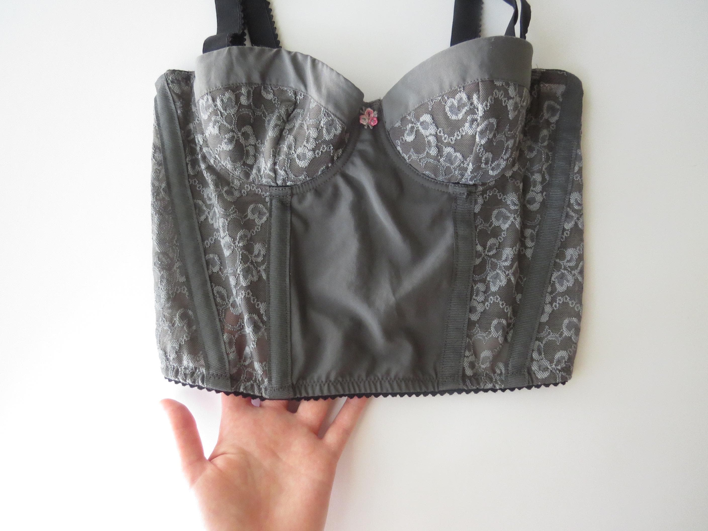 Vintage Italian 00s Intimissimi Corset Bustier Top, Lace Overlay, Boned Paneling, Thick Straps - Thumbnail 3