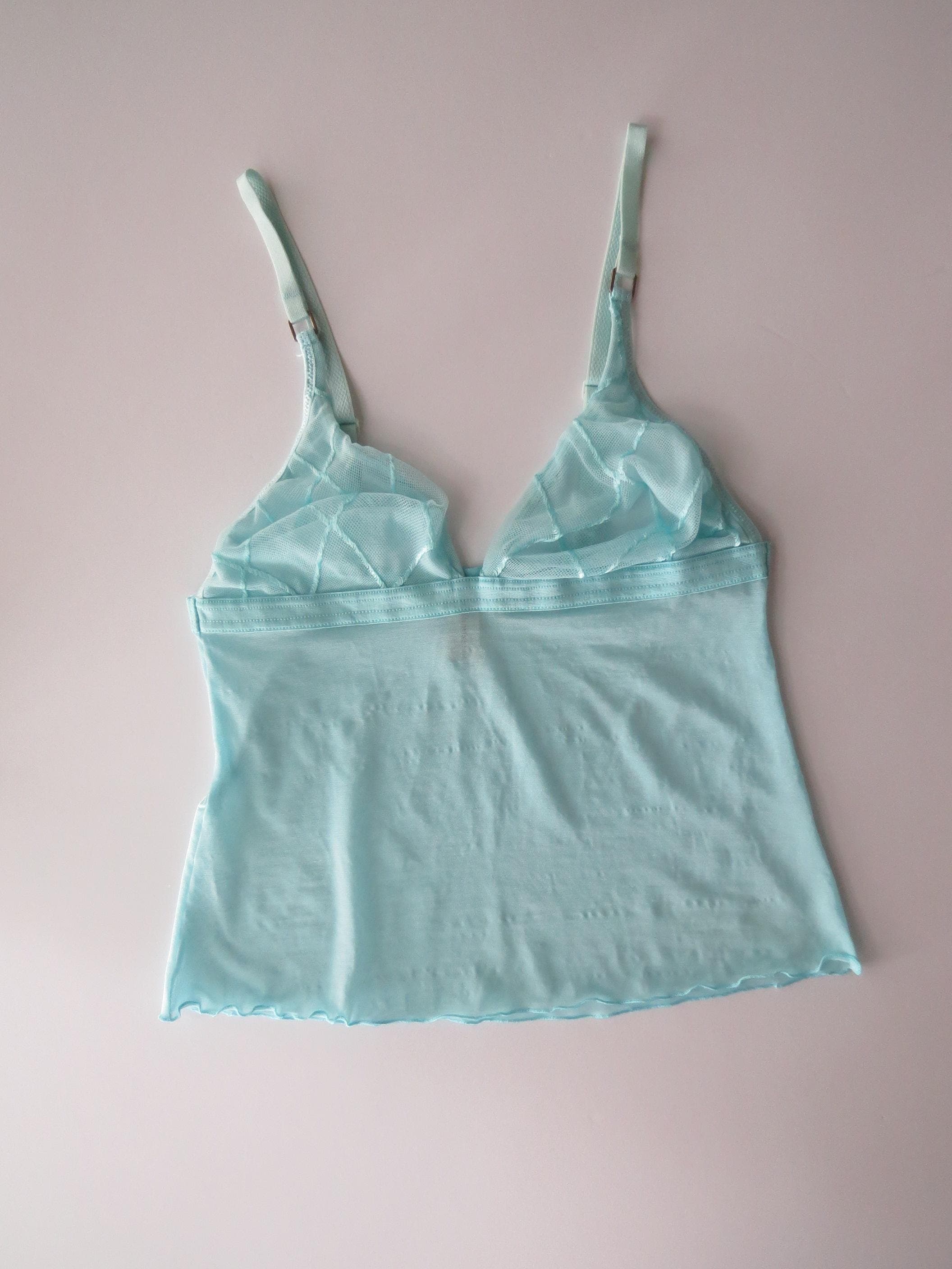 Vintage Italian Intimissimi Pastel Blue / Cornflower Blue Cami, Embroidery Details, 2000s