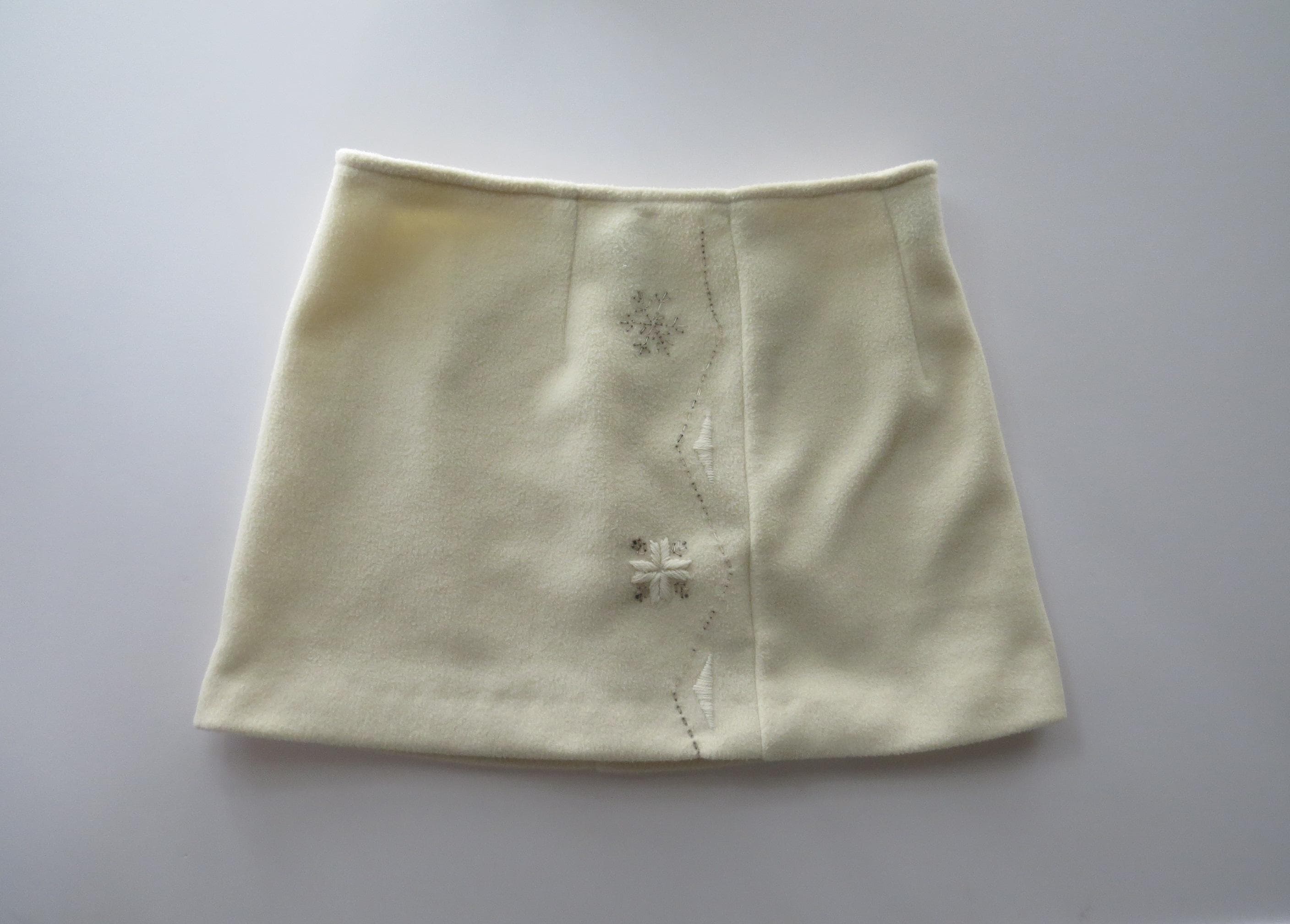 90s Vintage Roccobarocco Jeans Italian Fleece Beaded Skirt with Snowflake Embroidery, Made in Italy
