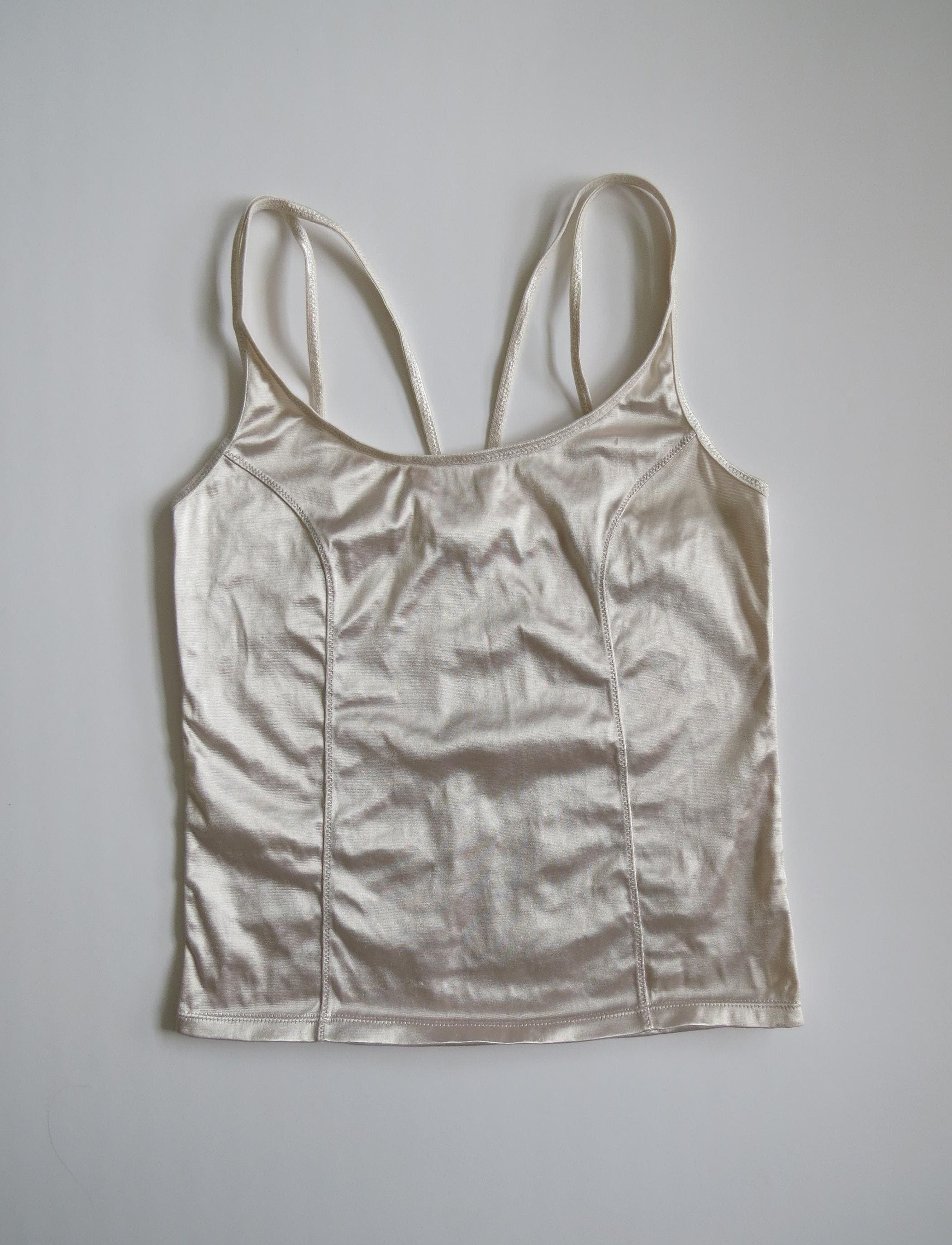 Vintage 90s / 00s Champagne Gold Yamamay Camisole, Quad Straps, Paneling, High Shine, Corset Style